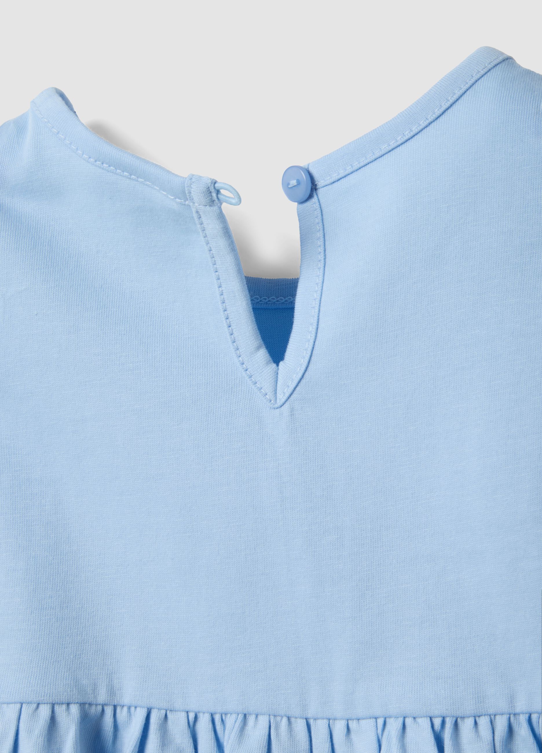Light blue pure cotton baby girl dress, regular fit with ruffles