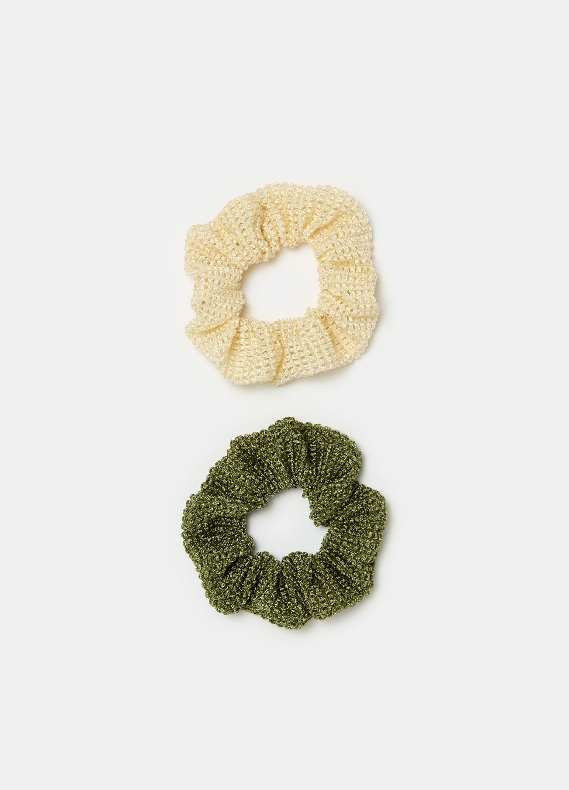 Two-pack hair elastics in openwork fabric