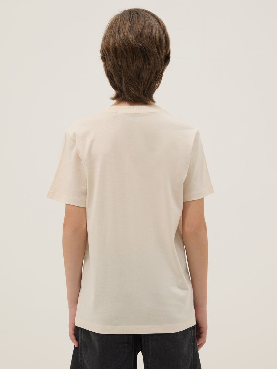 Boy's regular fit beige pure cotton T-shirt with print_1