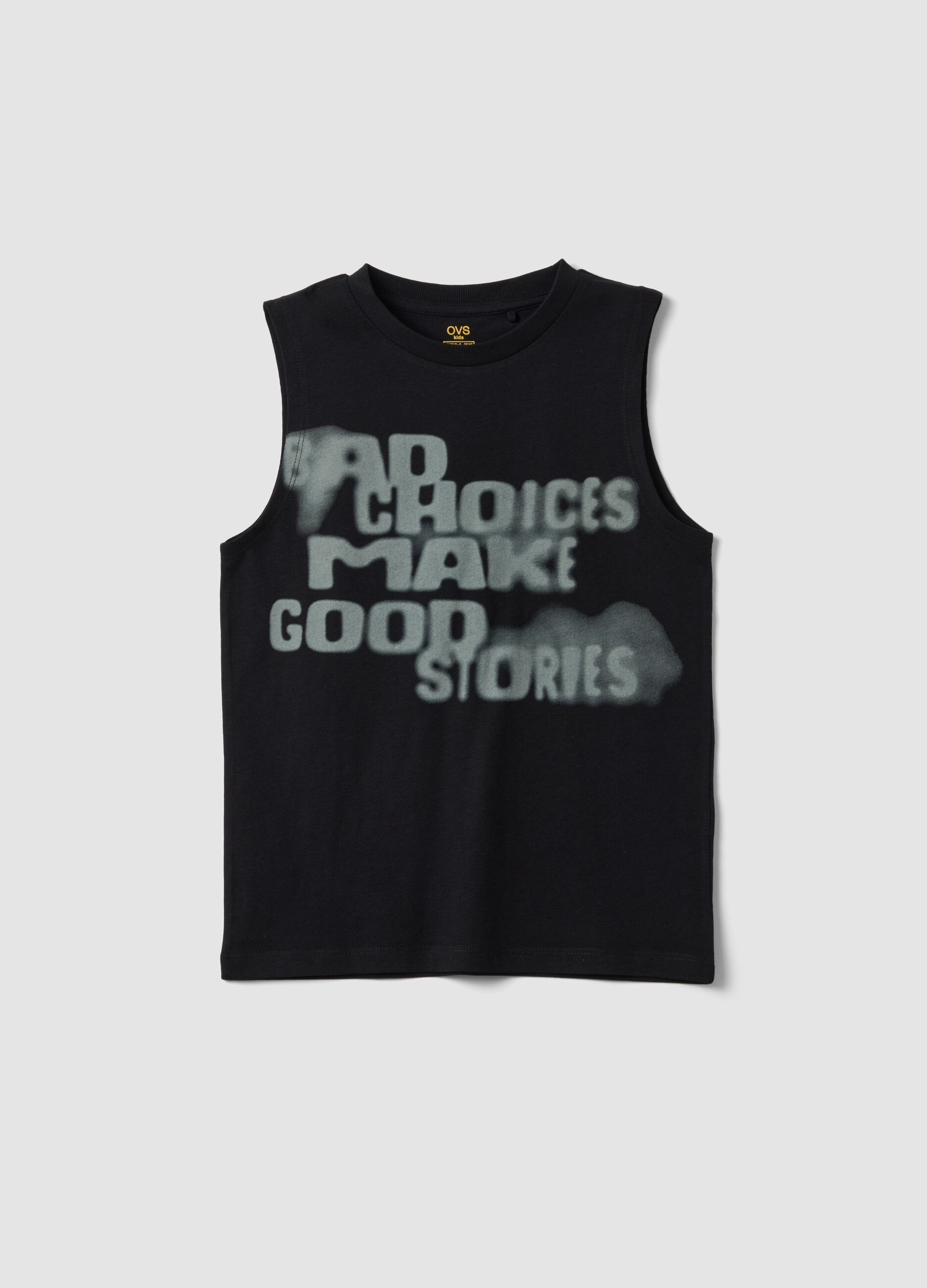 Black slogan vest top in pure cotton, oversized fit