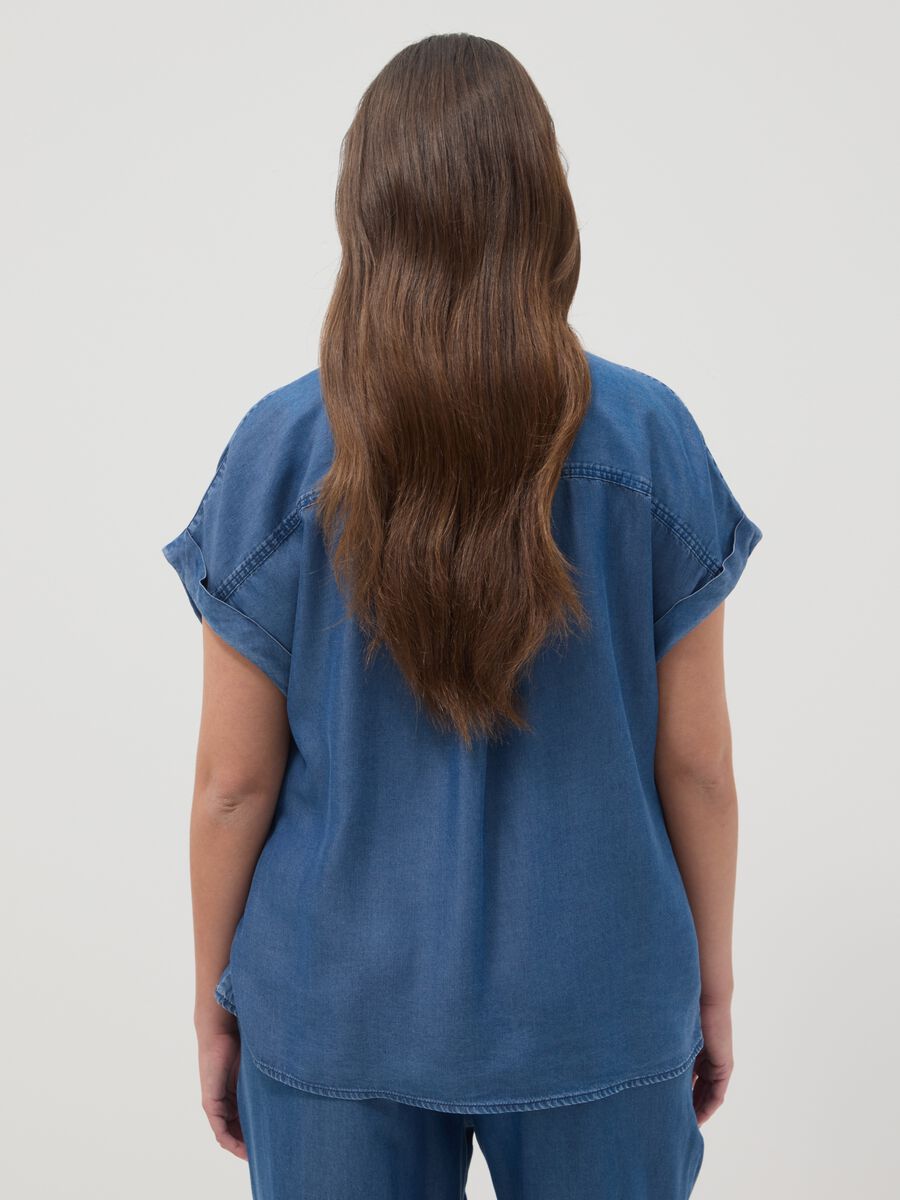 Blaue Bluse aus reinem Lyocell in Regular Fit mit Stehkragen_3