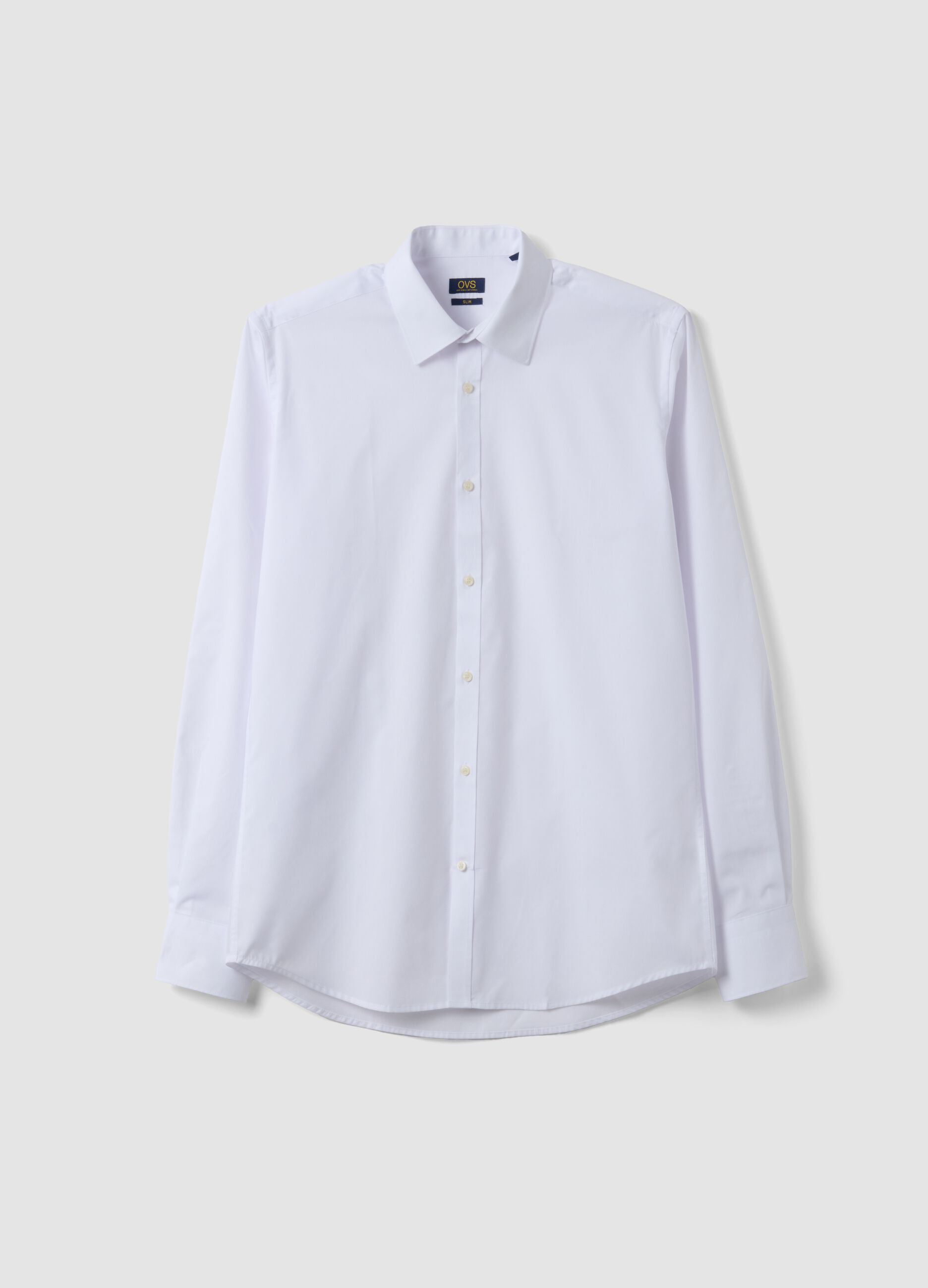 White slim-fit easy-iron shirt with classic collar