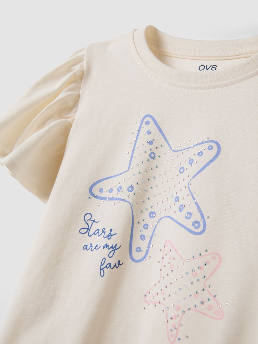 T-shirt branca em algod&atilde;o puro com estampado marinho_2