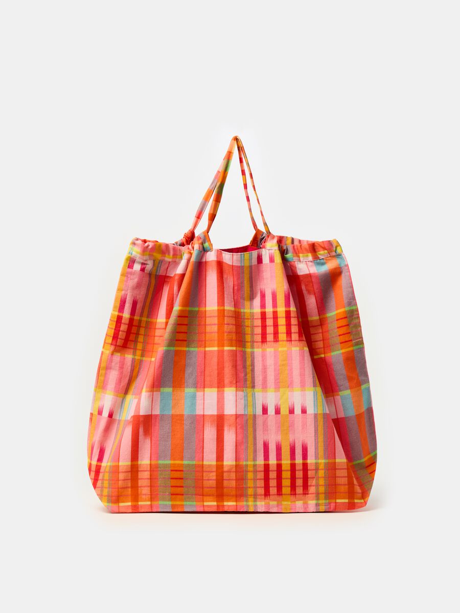 Shopping bag in cotone a quadri e righe_0