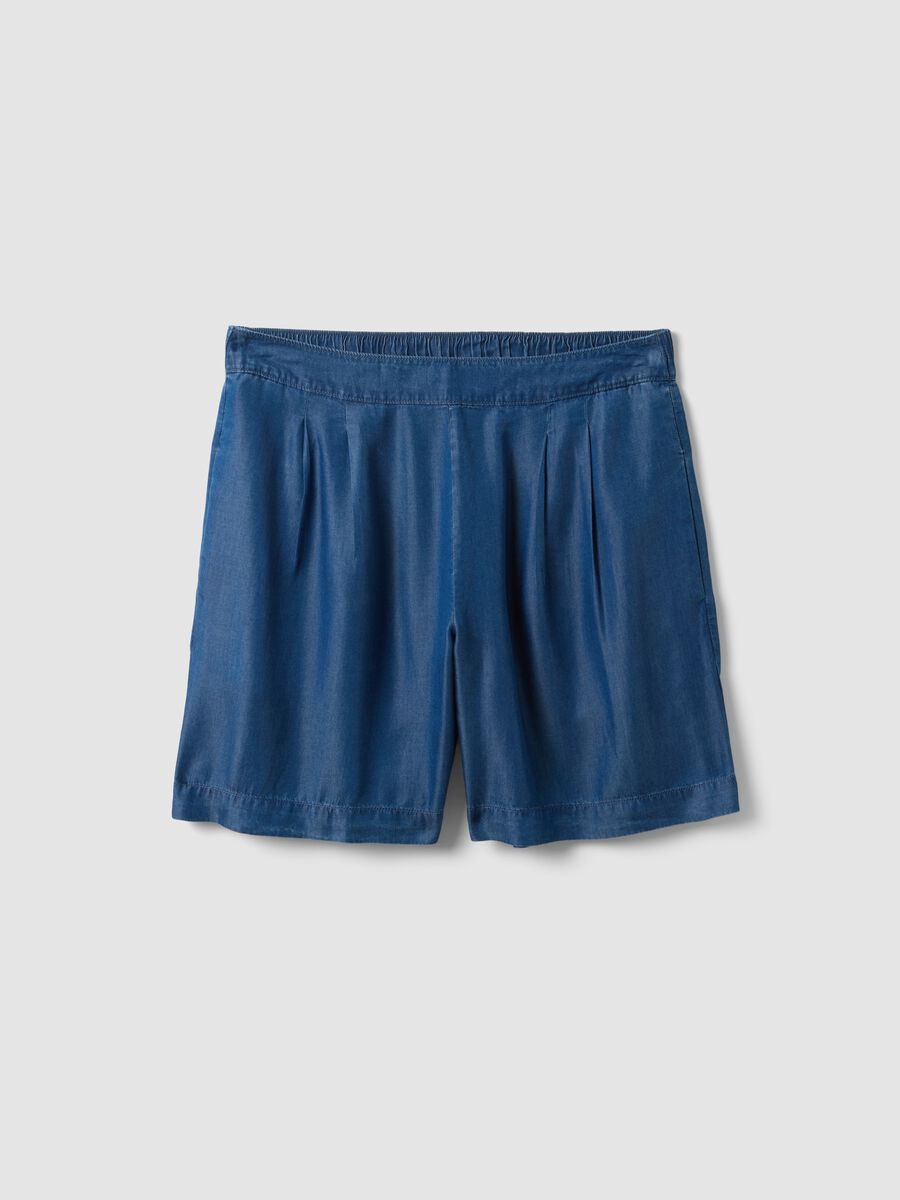 Blue pure lyocell shorts with elasticated waist, relaxed fit_4