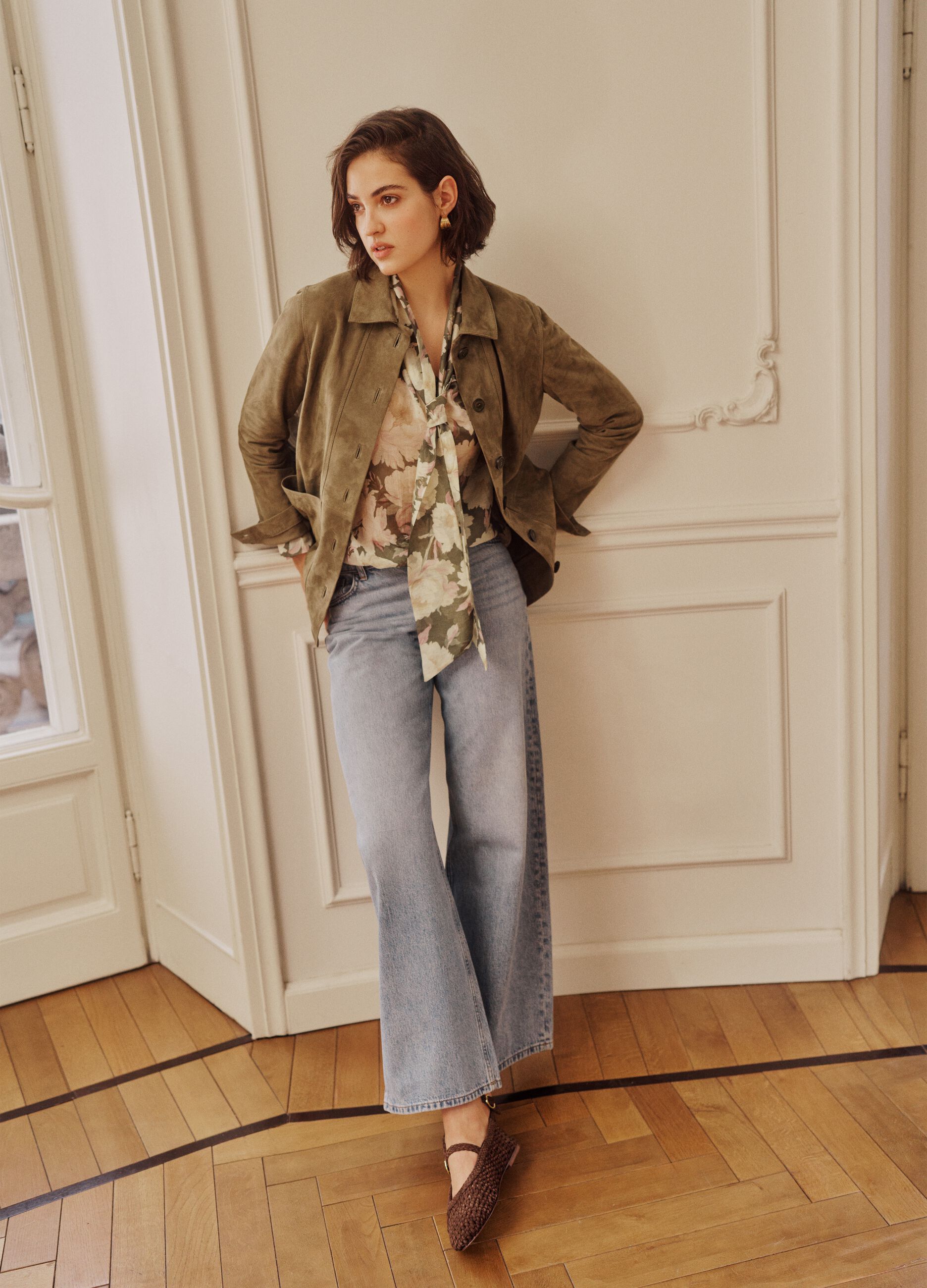 Gr&uuml;ne Jacke aus echtem Leder, regul&auml;re Passform mit Kn&ouml;pfen