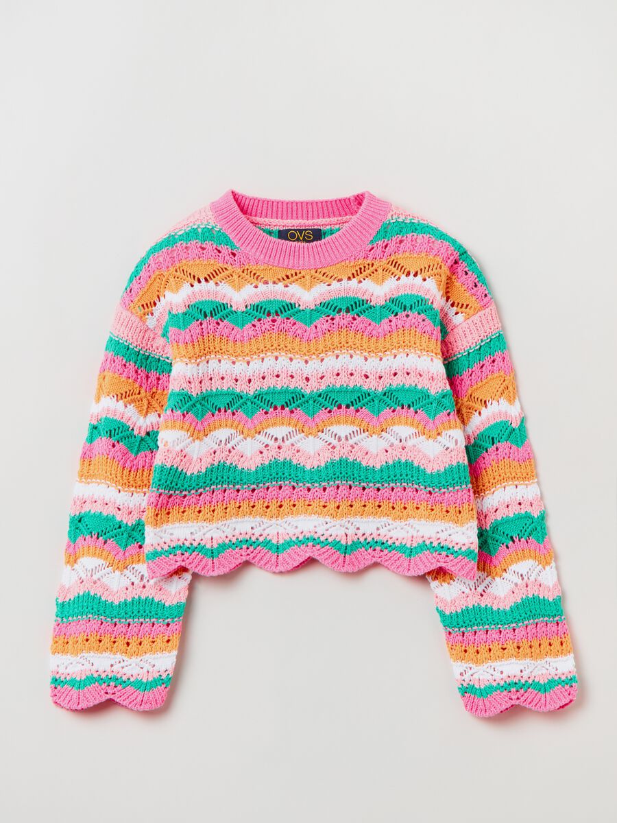 Pullover in cotone crochet a righe_0