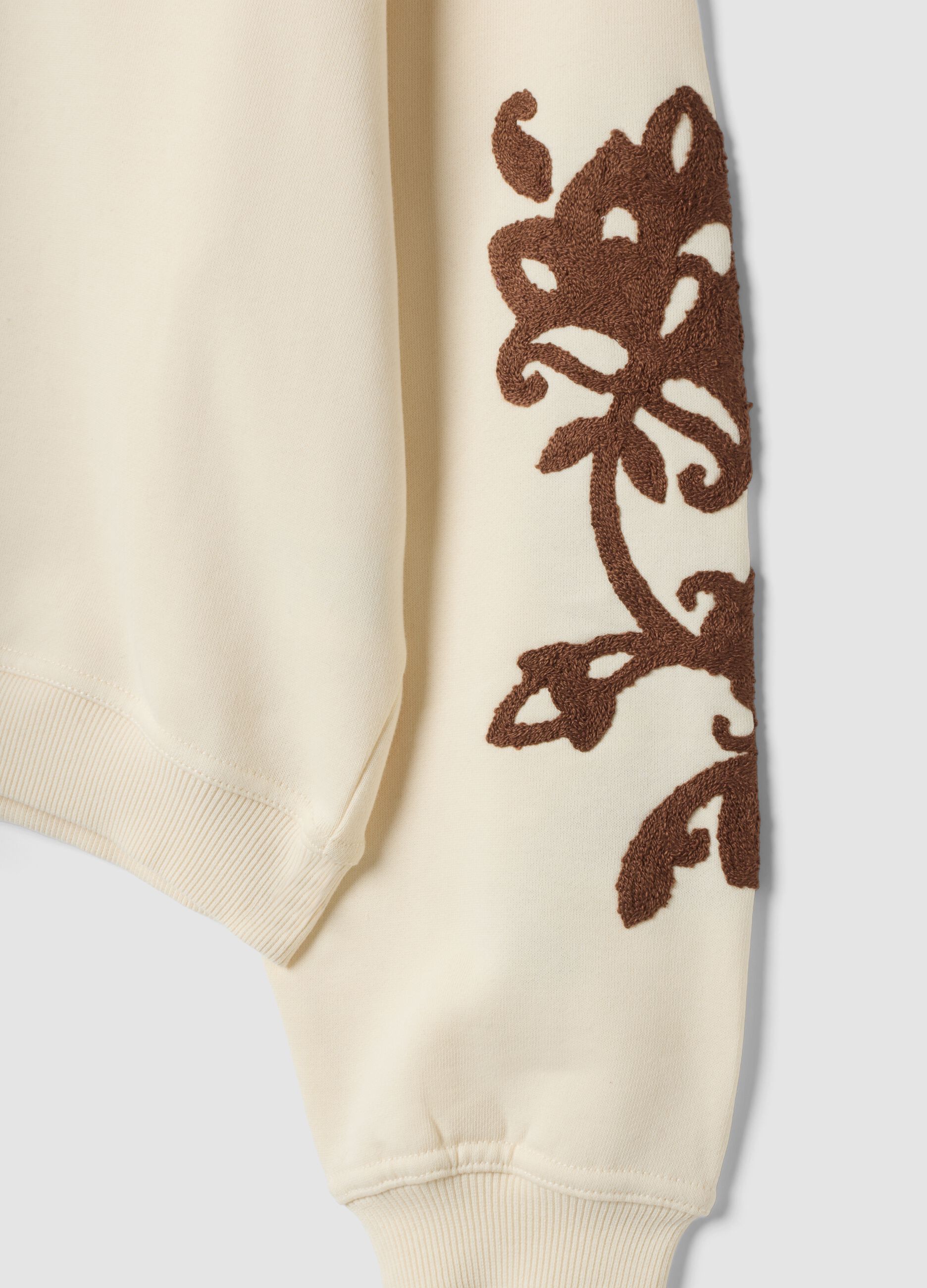 Weisses Sweatshirt aus Baumwollmix mit Stickereien, Regular Fit