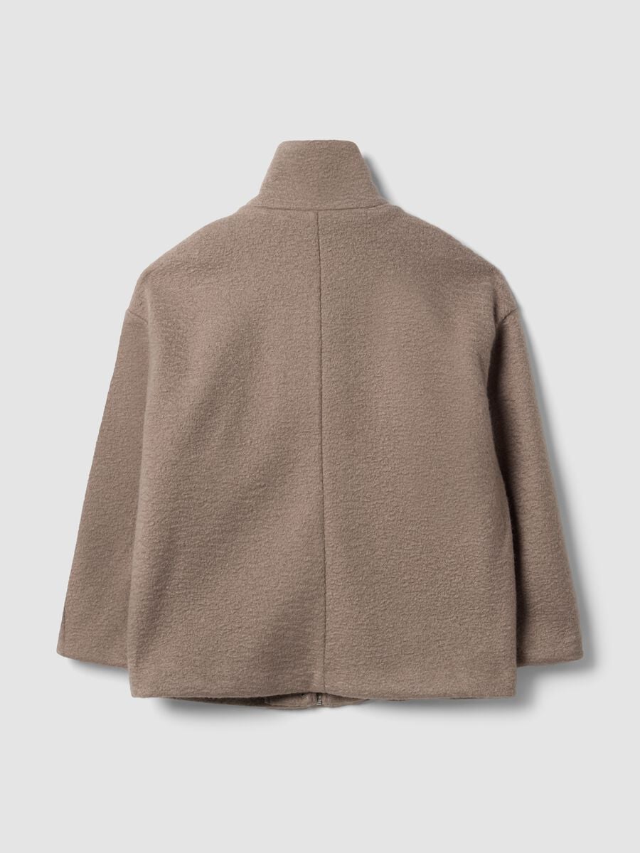 Beige regular-fit jacket with high neck and patch pockets_5