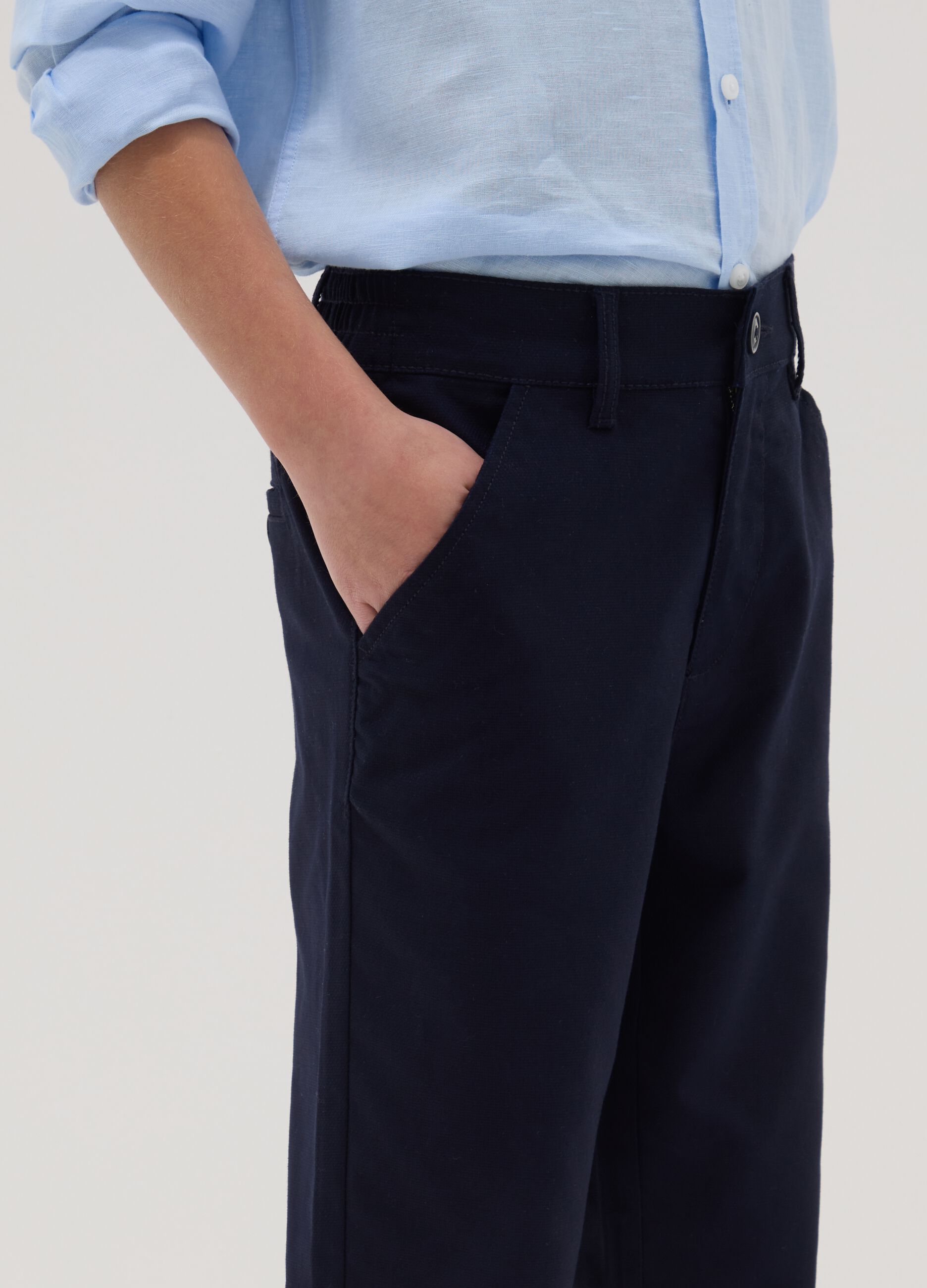 Boys' Stretch Cotton Blue Chino Trousers Regular Fit