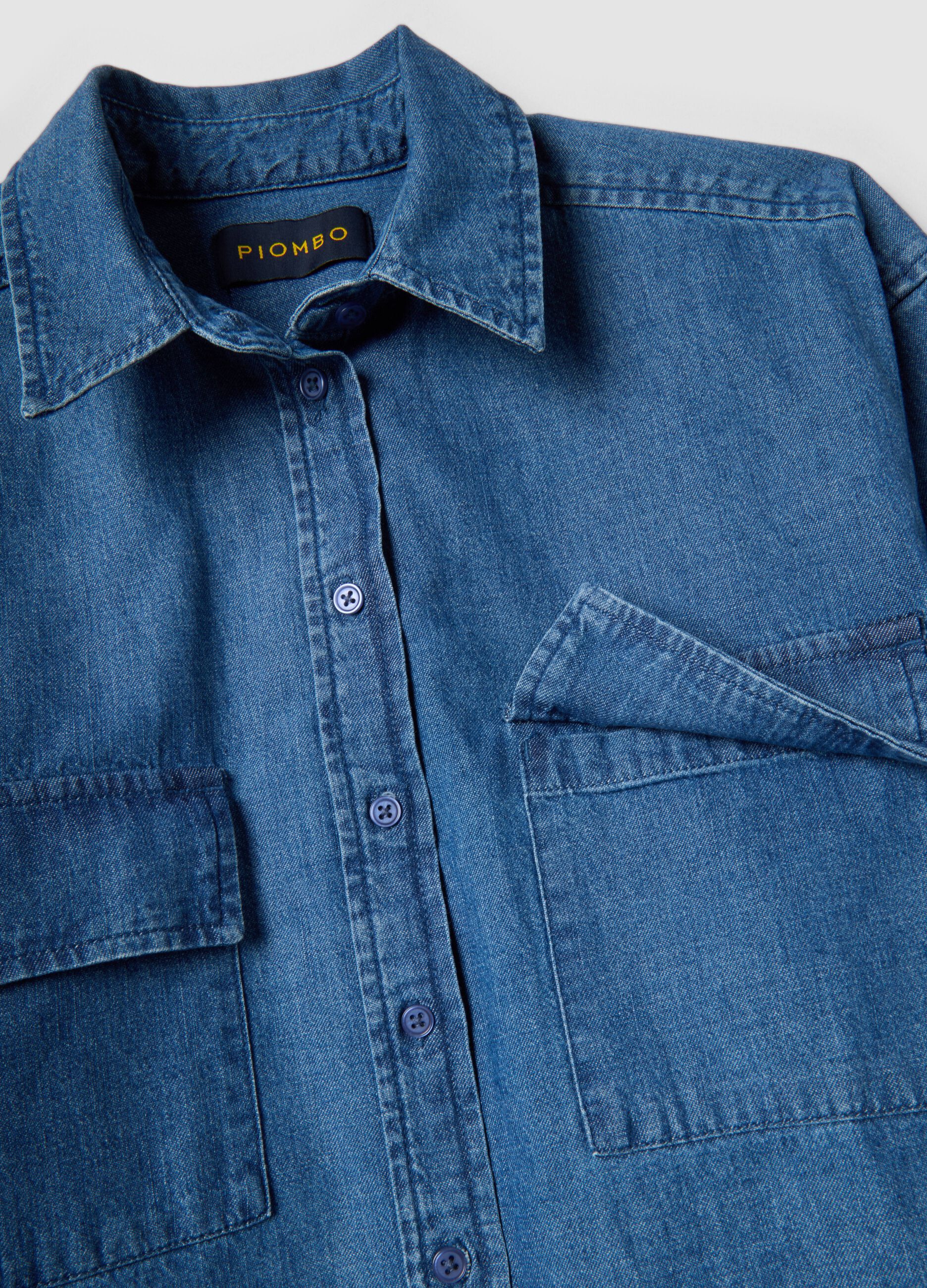 Regular Fit Hemd aus reinem Baumwoll-Denim in Blau