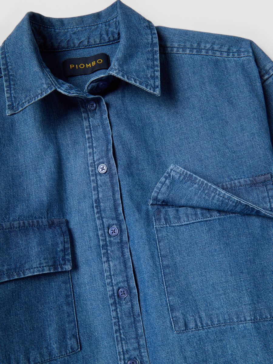 Regular fit blue denim pure cotton shirt_5