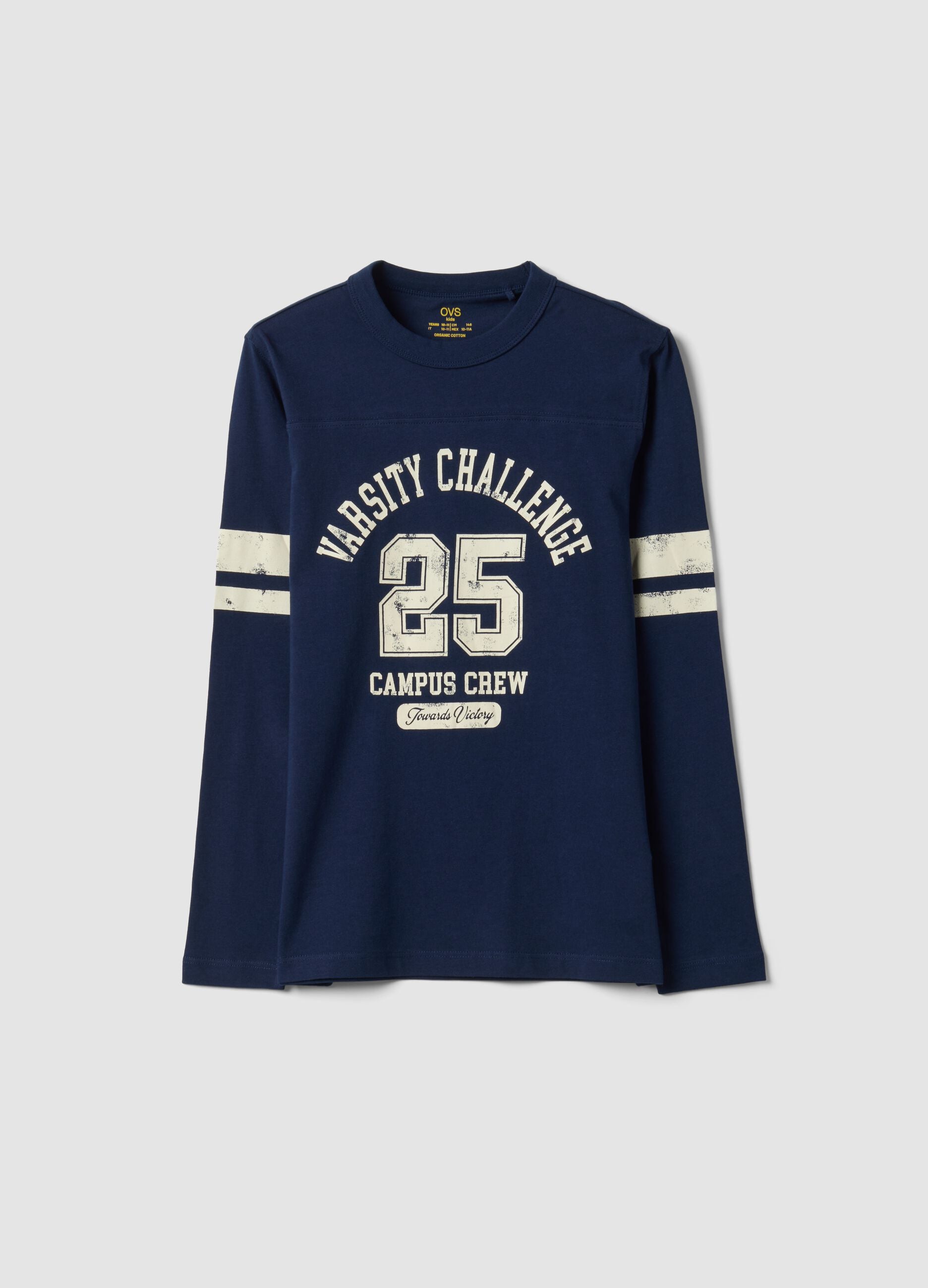 Blue pure organic cotton T-shirt with college print for boys
