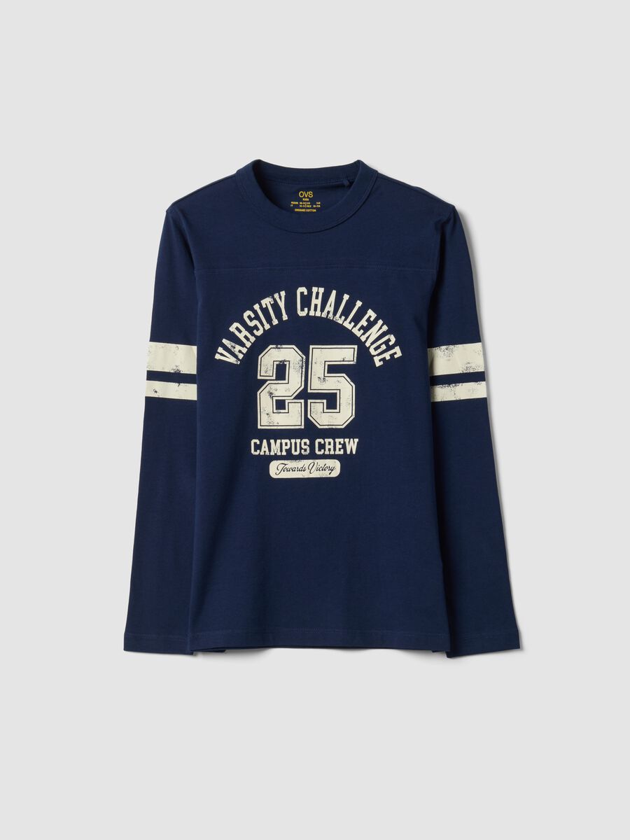 Blaues T-Shirt aus reiner Bio-Baumwolle mit College-Print f&uuml;r Jungen_0