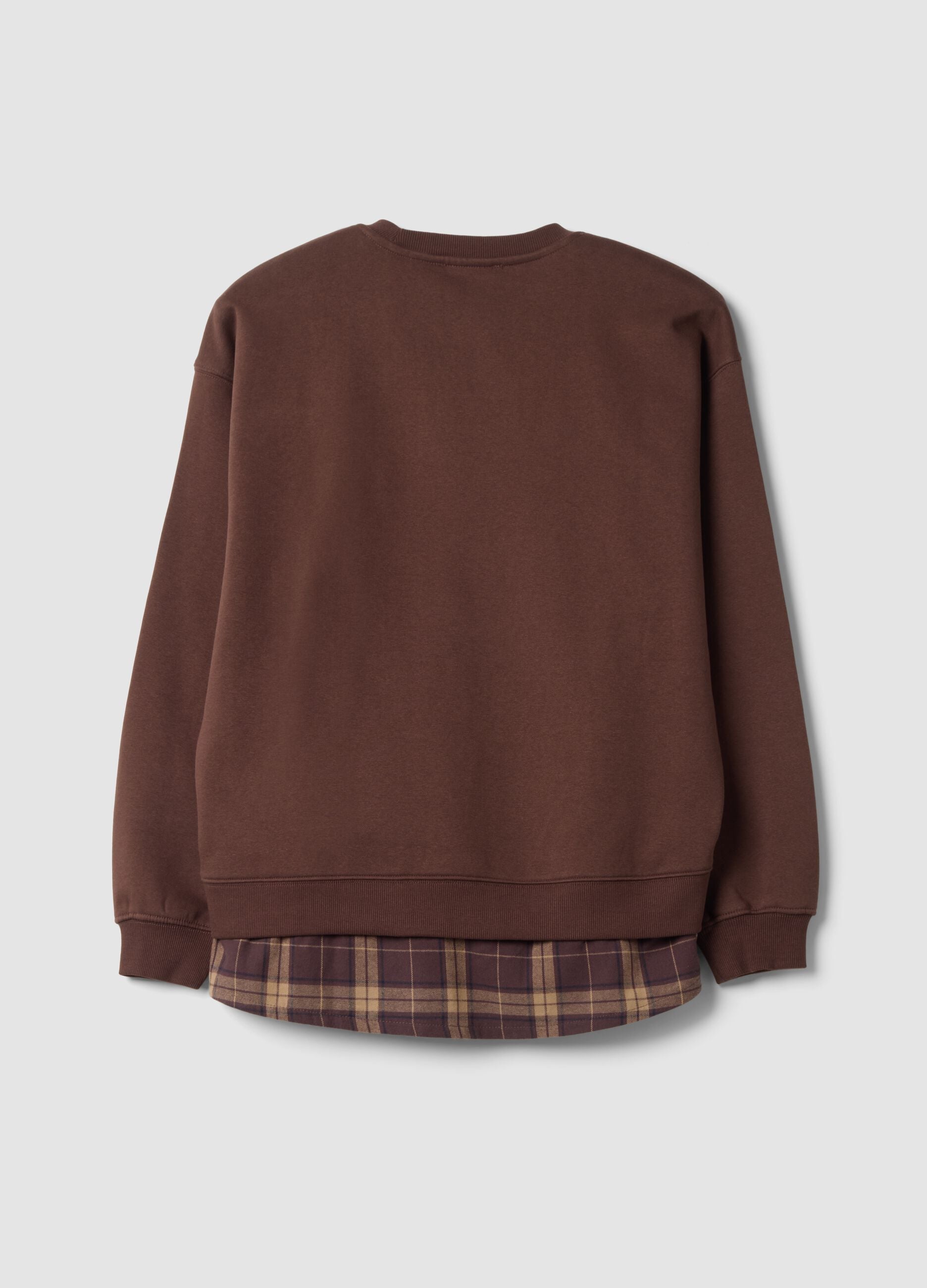 Brown cotton-blend sweatshirt with shirt-effect insert, regular fit