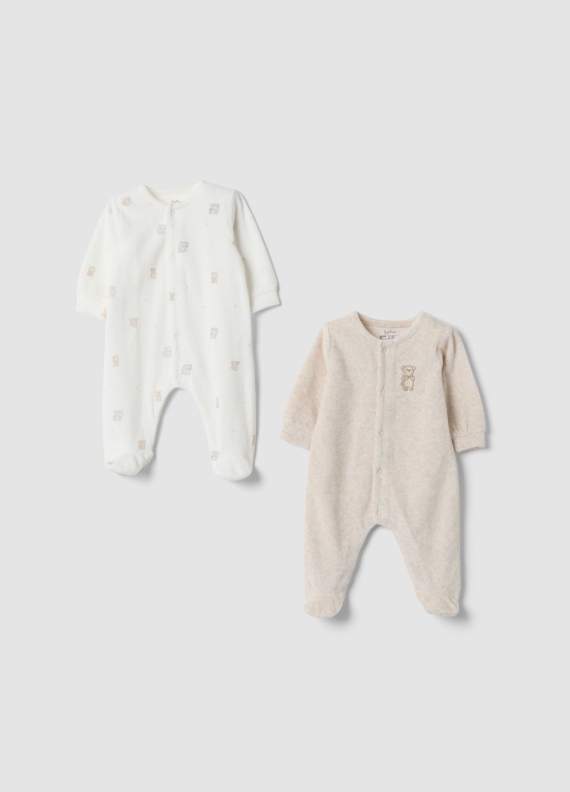 2-pack of ivory and light beige cotton-blend sleepsuits