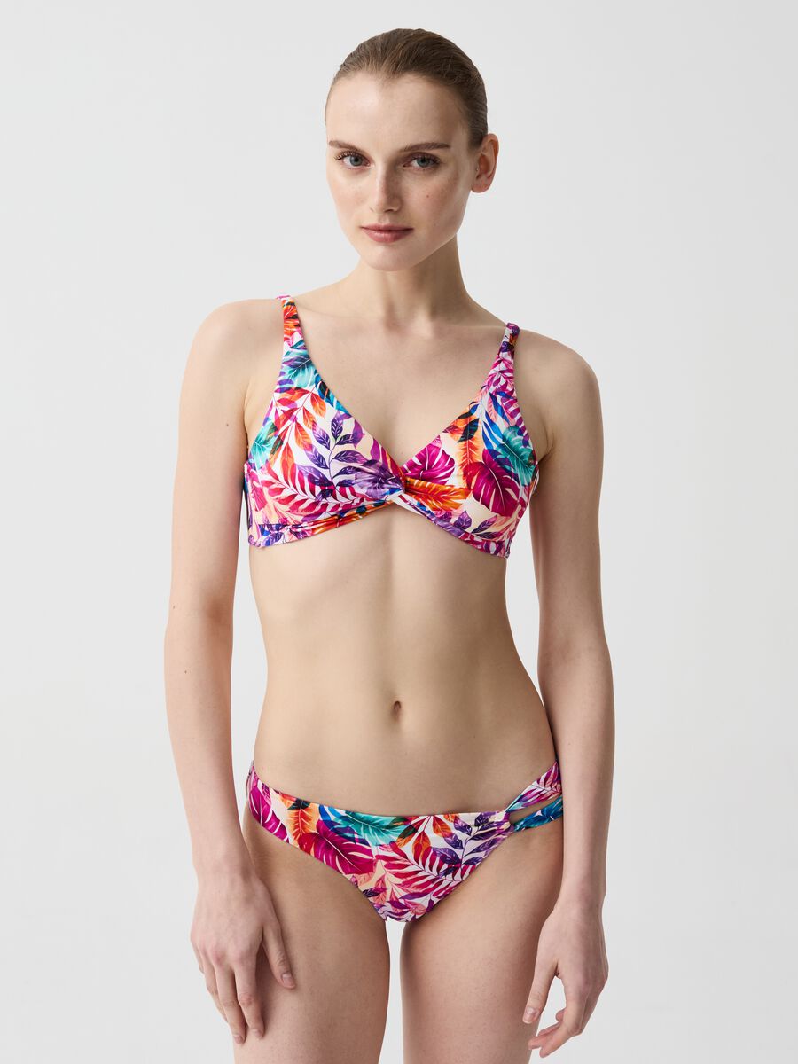 Bikini top with foliage print_0
