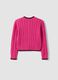 Pink pure cotton cable-knit V-neck jumper for girls_4