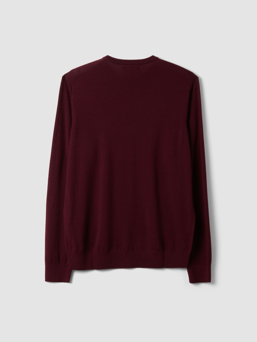 Burgundy merino wool crew-neck jumper, regular fit_2
