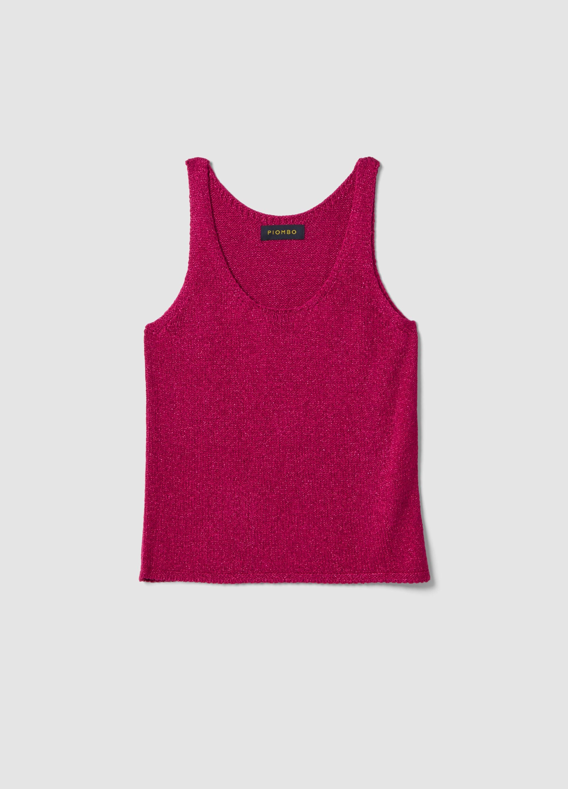 Pink viscose-blend regular-fit glitter tank top