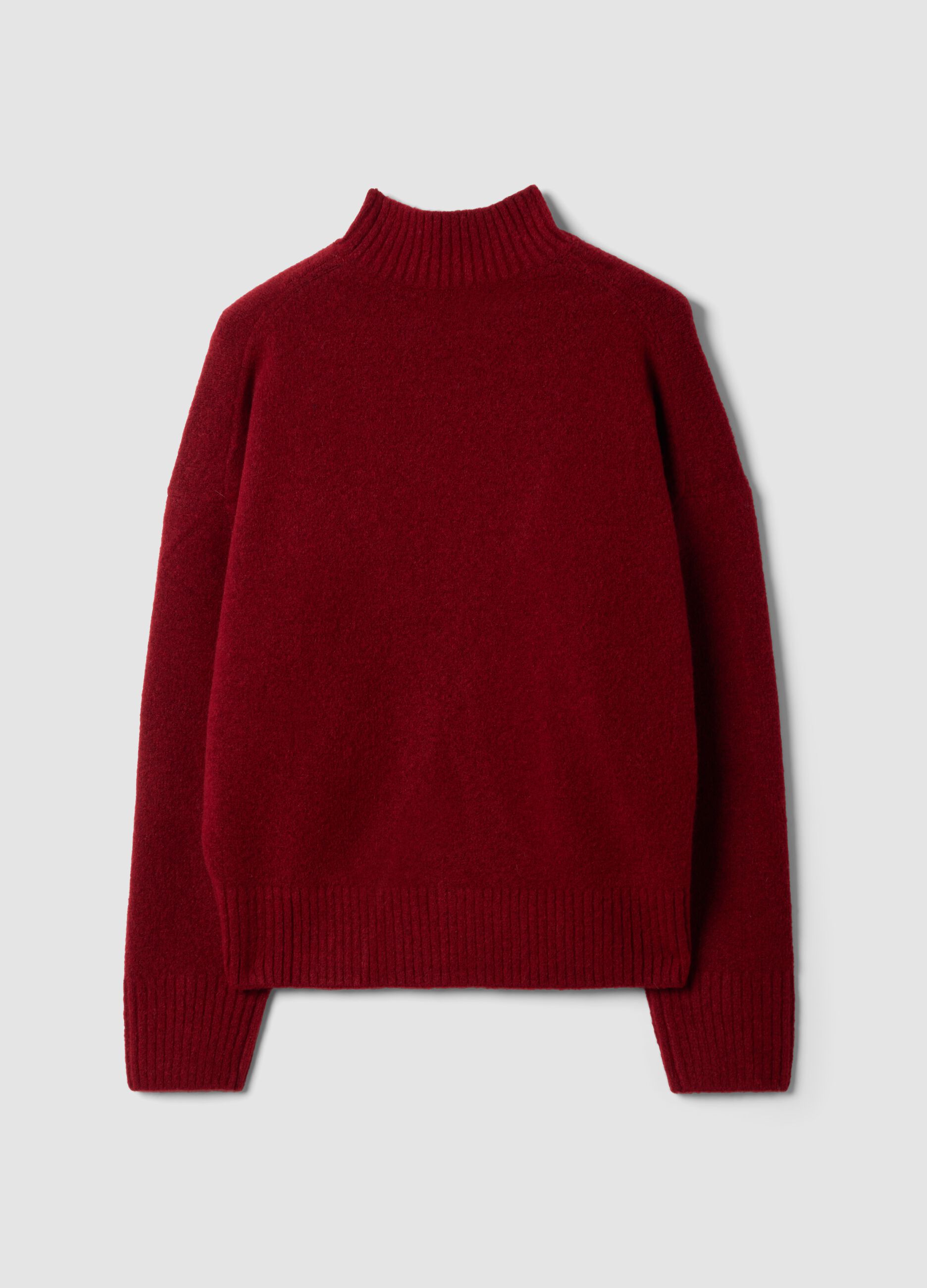 Red stretch wool jumper with raised neck