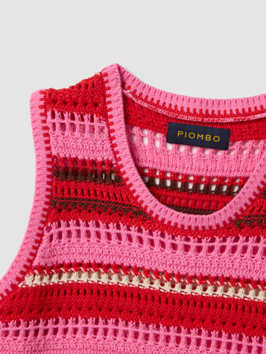 Gestrickte Weste aus reiner Baumwolle mit Multicolour-Streifen, Regular Fit_1