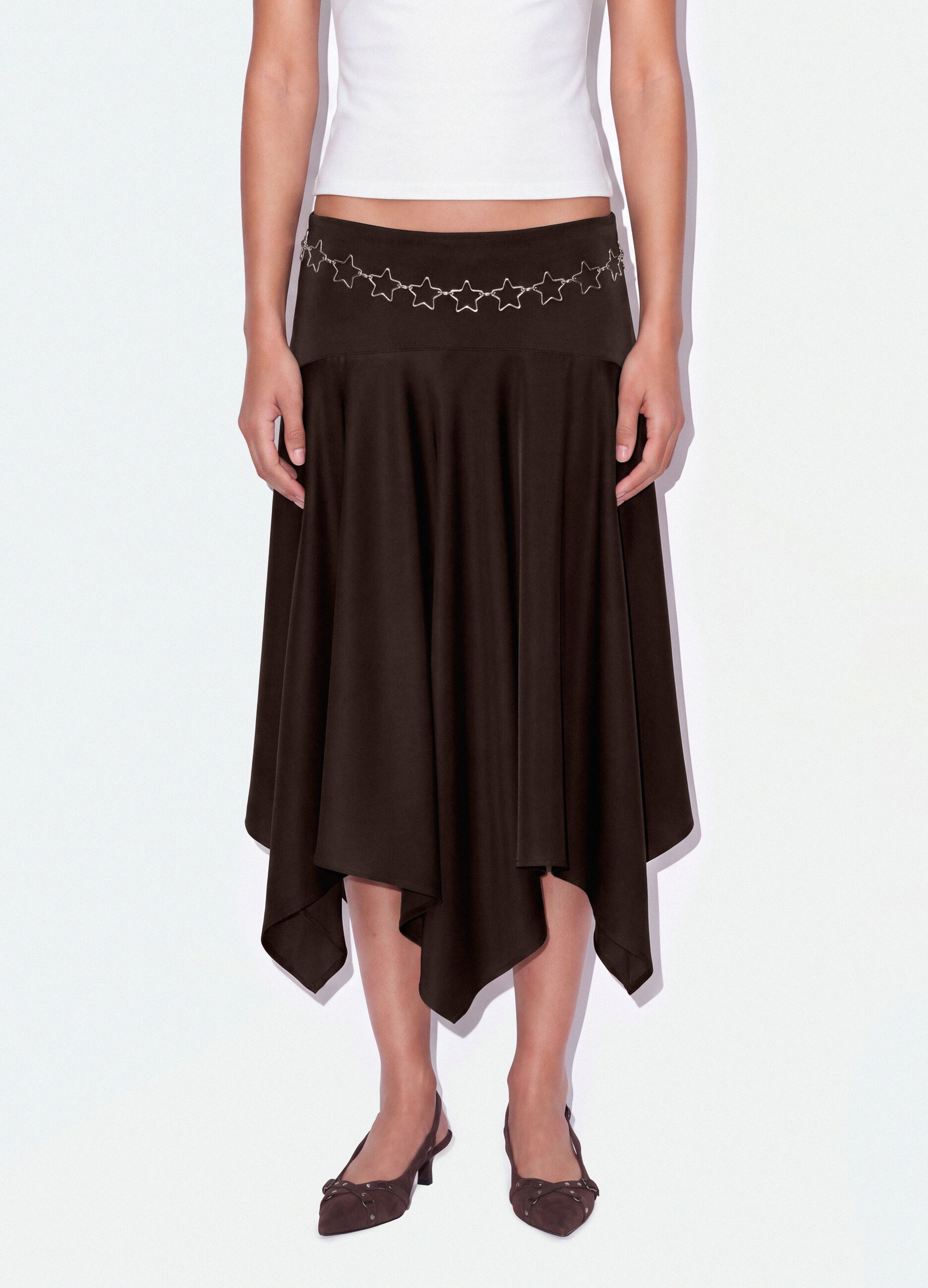 Brown midi skirt with asymmetric hem