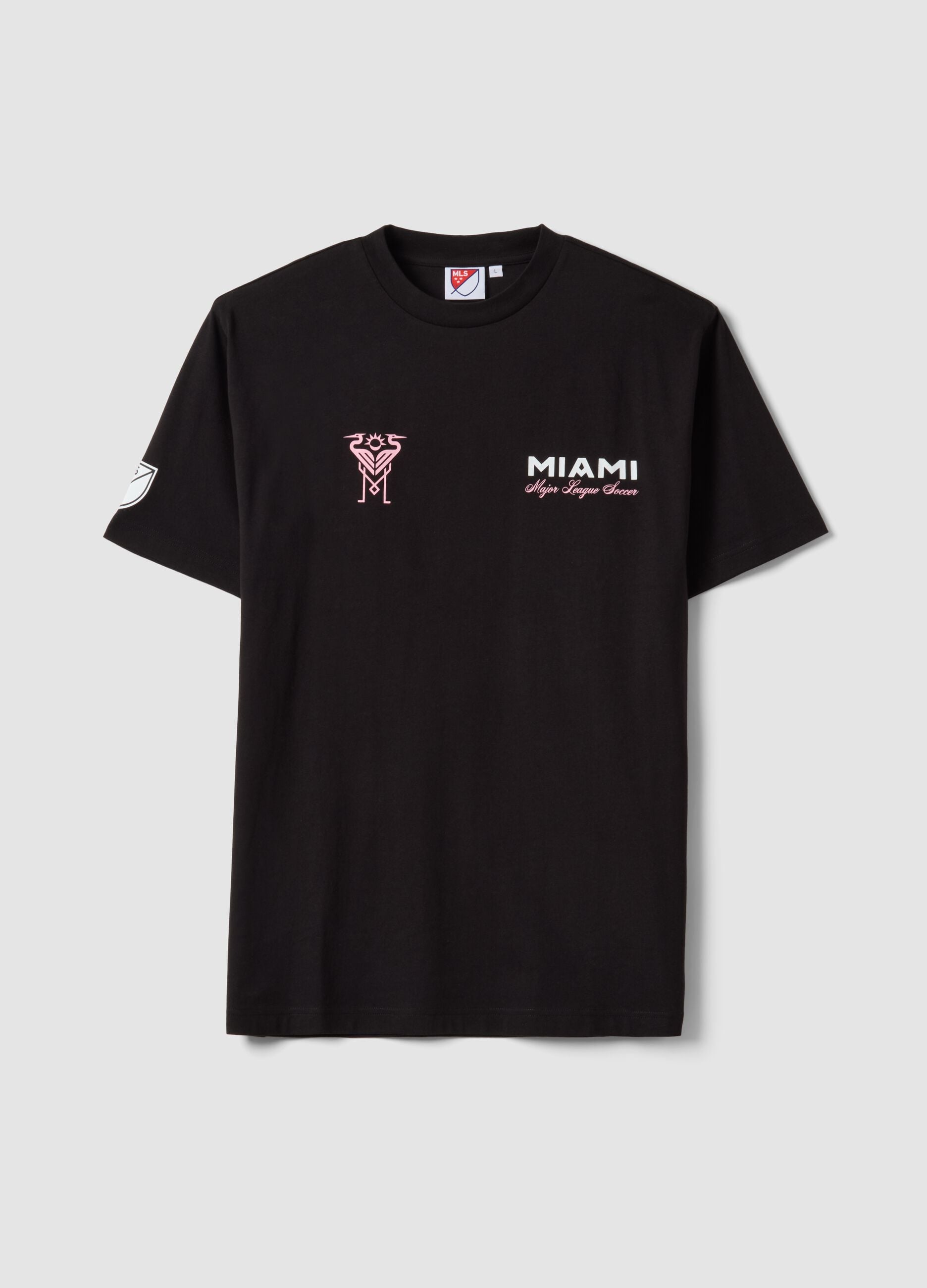 Schwarzes T-Shirt aus reiner Baumwolle mit kurzen &Auml;rmeln und Regular Fit Inter Miami CF