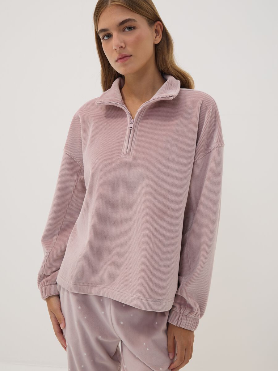 Pink stretch jersey top with zip neck_2