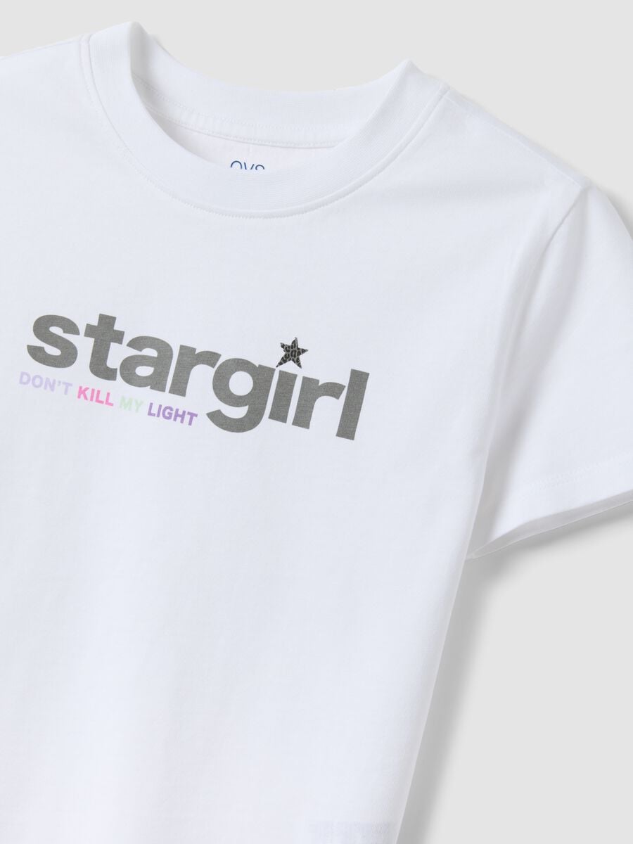 Wei&szlig;es T-Shirt aus reiner Bio-Baumwolle mit &bdquo;Stargirl&ldquo;-Print f&uuml;r M&auml;dchen_2