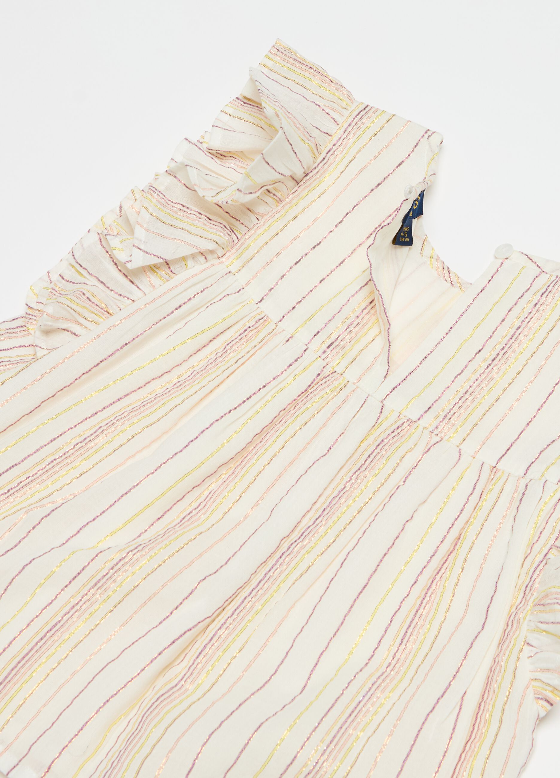 Blouse with thin stripes in lurex with flounce