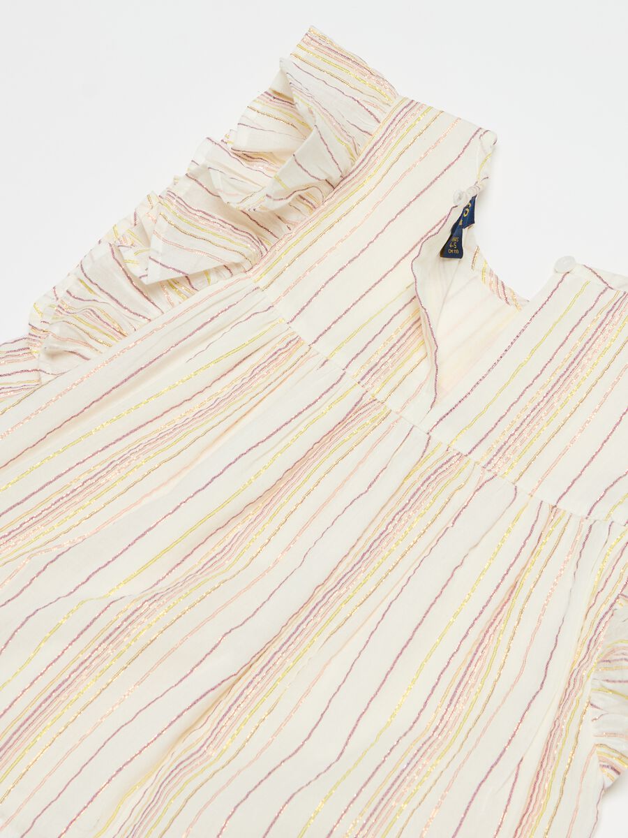 Blouse with thin stripes in lurex with flounce_2