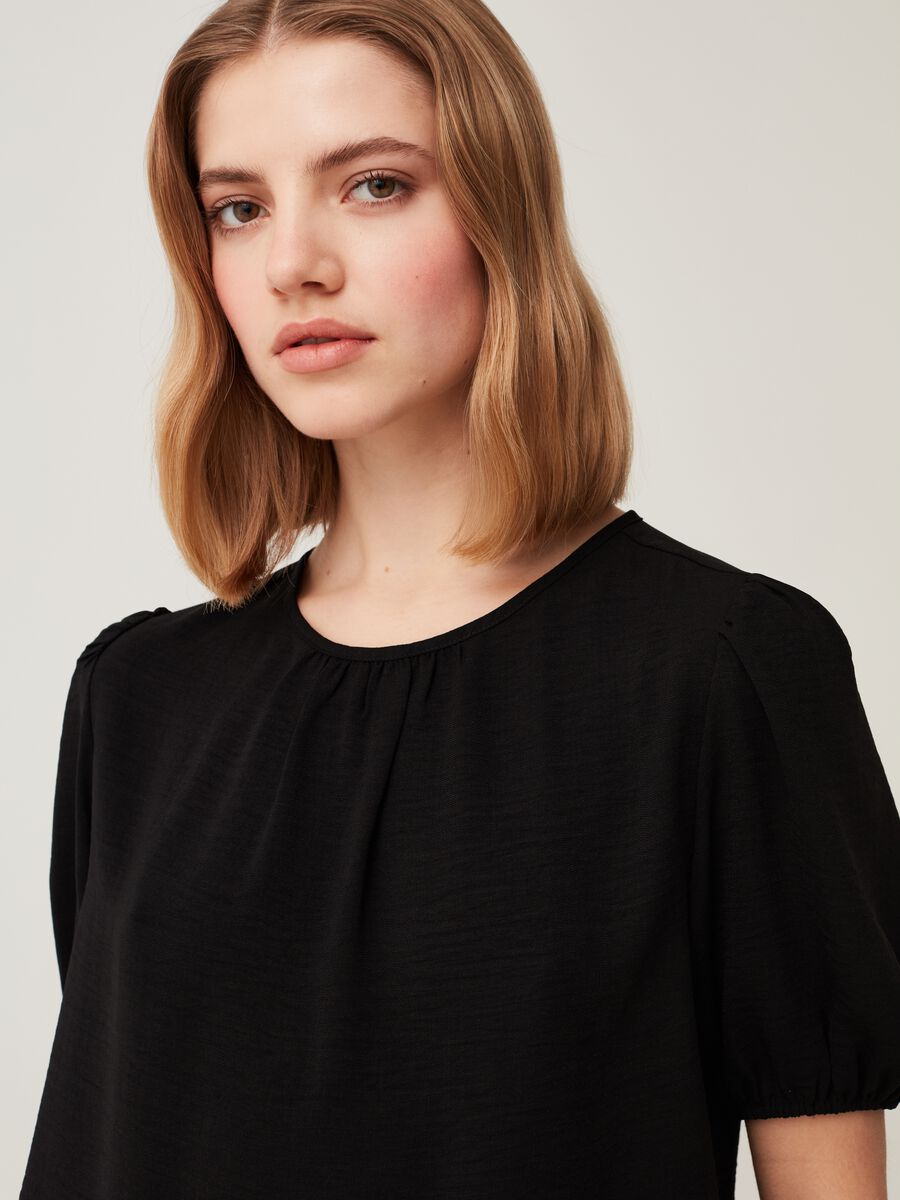 Cotton crêpe blouse with puff sleeves_0