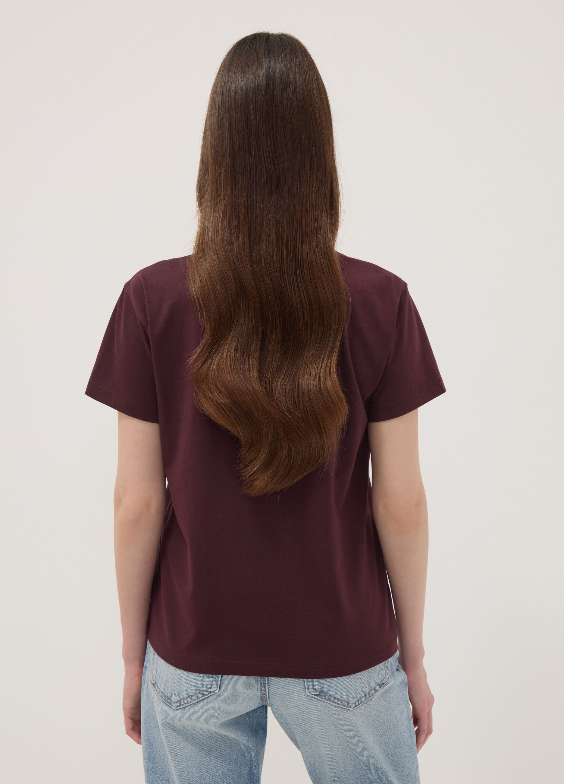 T-shirt rossa in puro cotone con scritta frontale regular fit