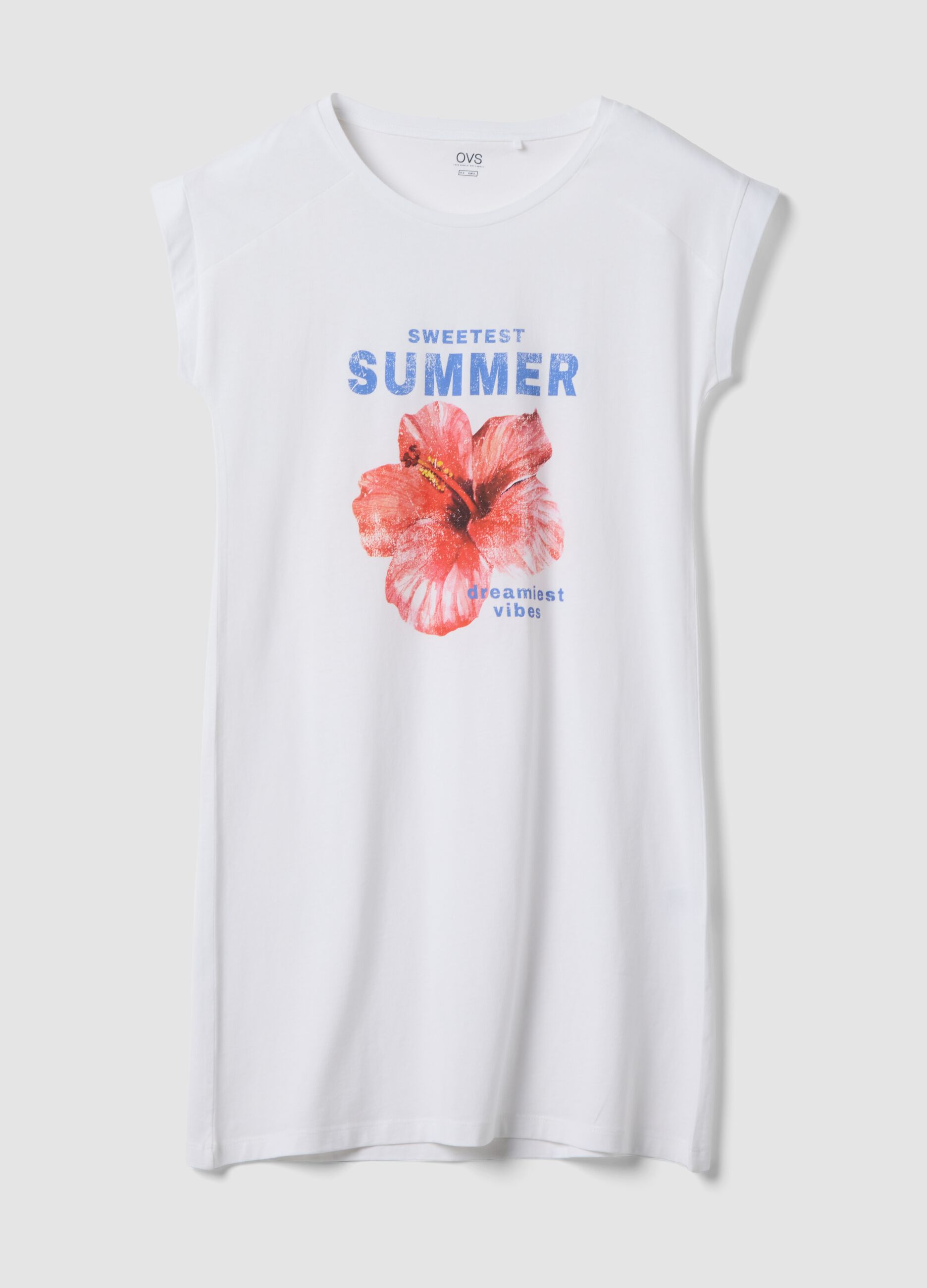 Camicia da notte bianca in puro cotone organico regular fit con fiore