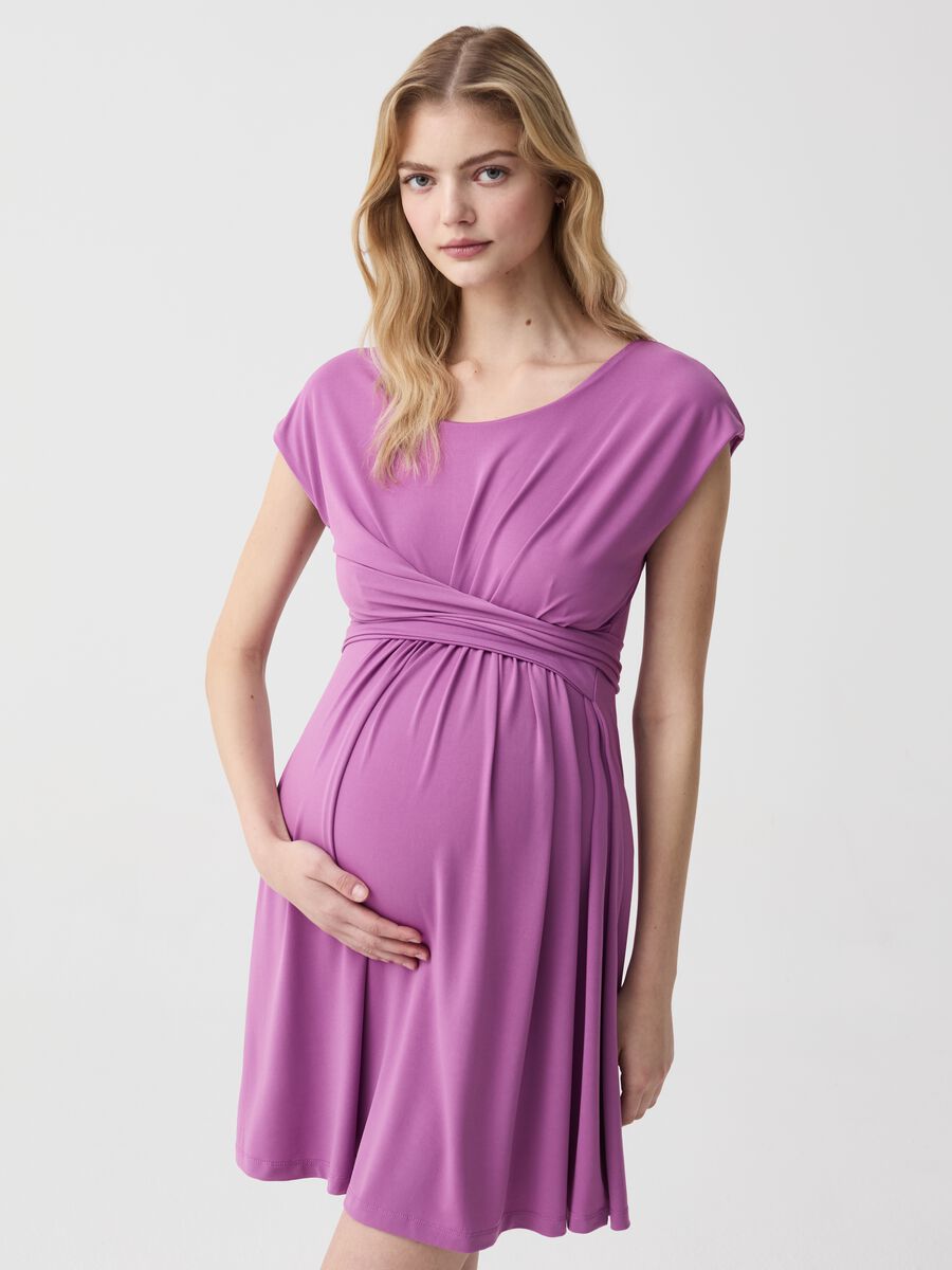 Solid colour sleeveless maternity dress_0