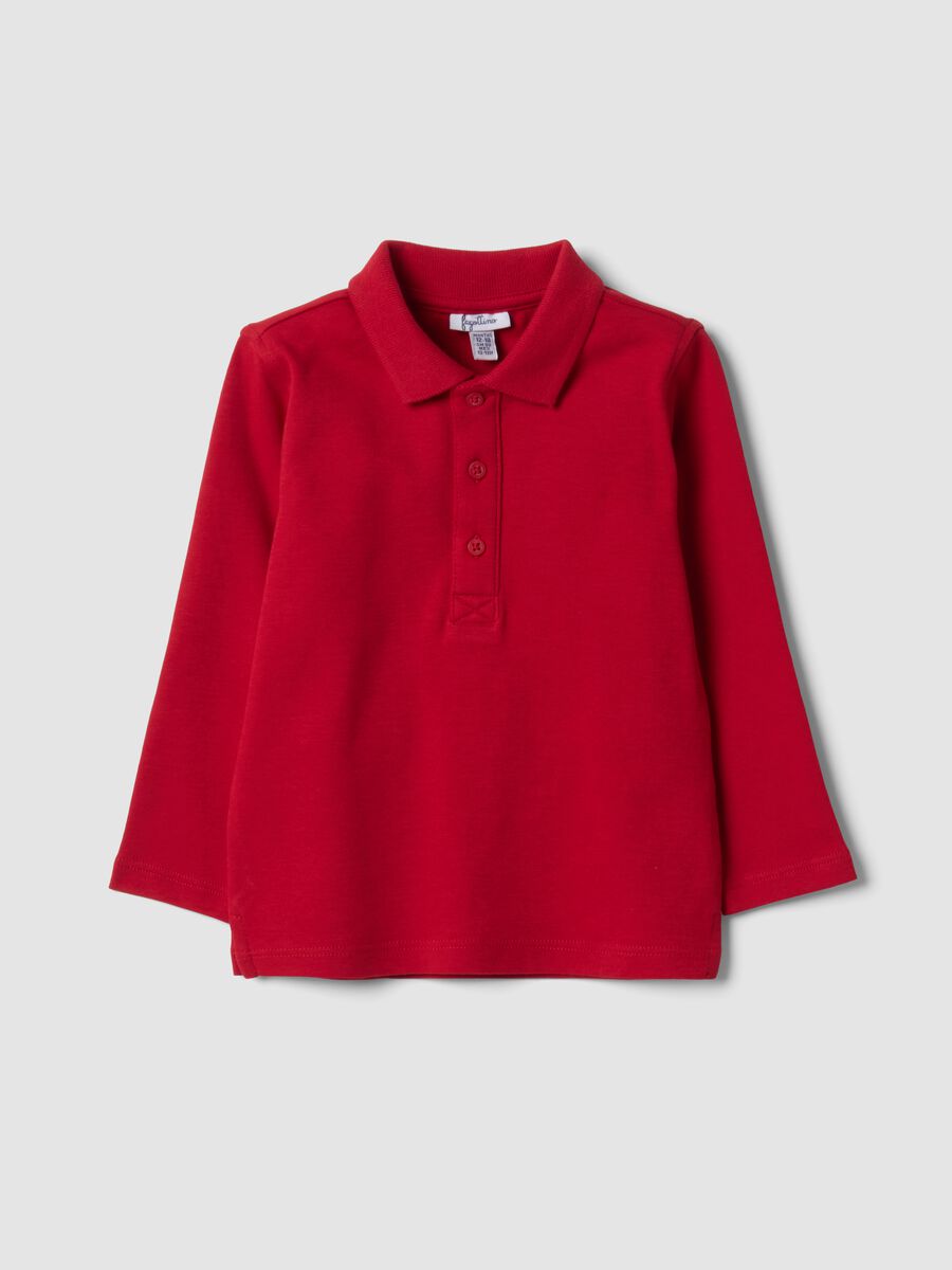 Polo rossa in puro cotone organico a maniche lunghe per bimbo_0