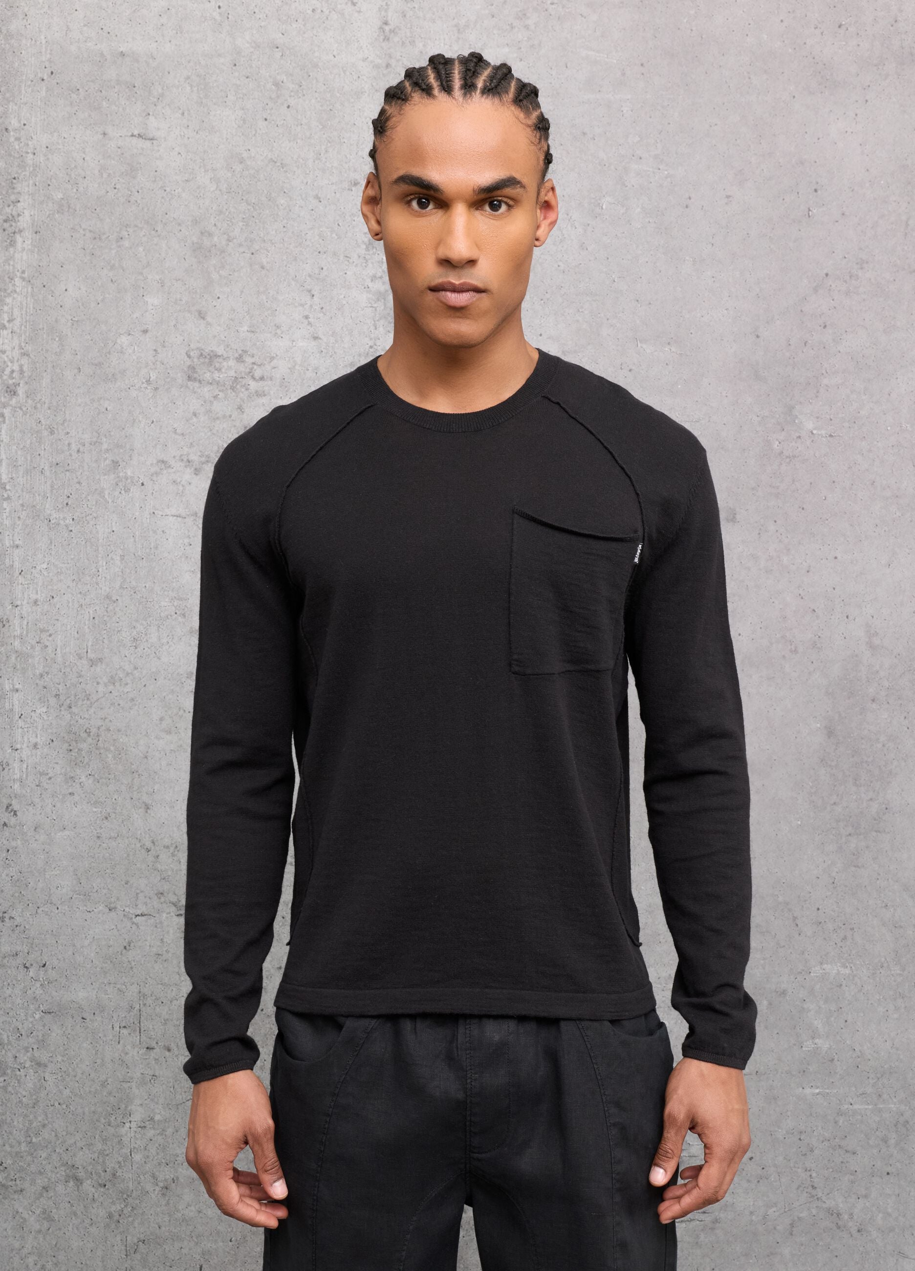 Black Knit Long-Sleeve T-Shirt