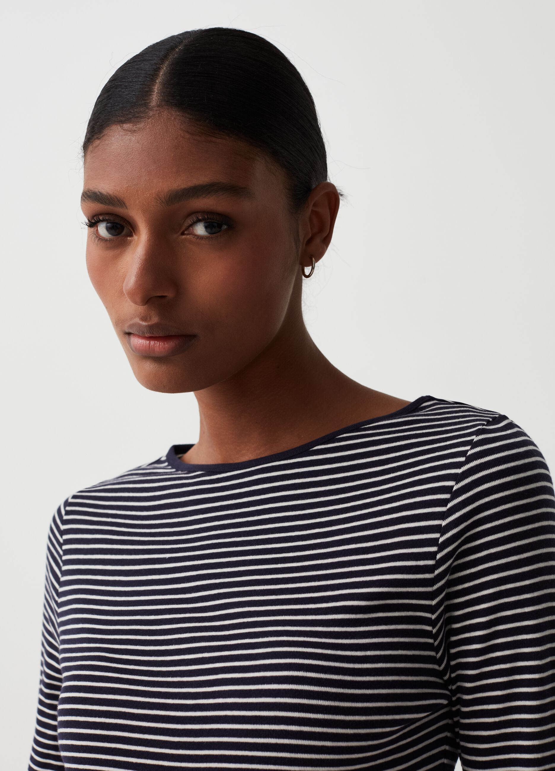 Slim striped T-shirt with boat neck