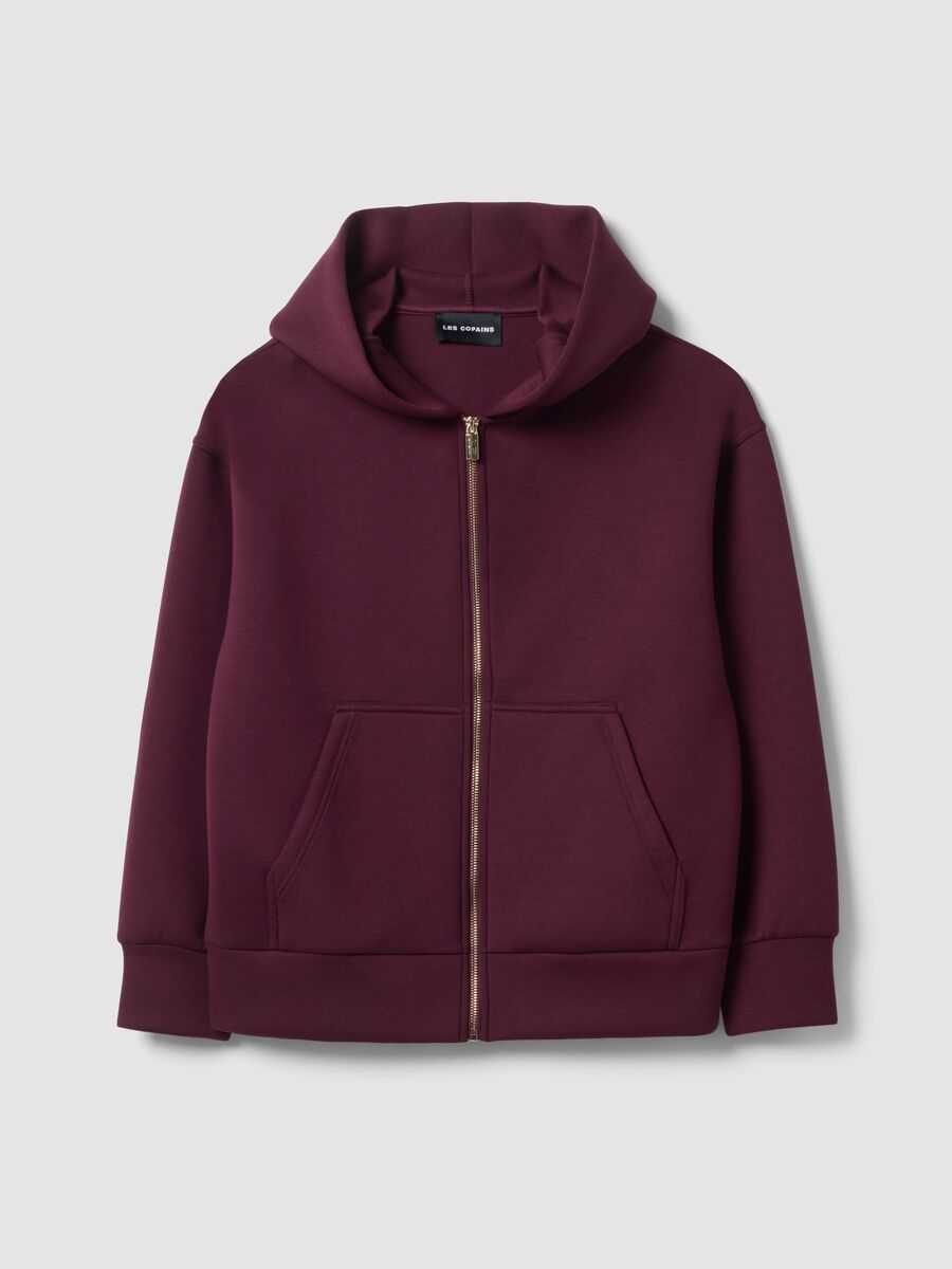 Burgundy stretch viscose full-zip sweatshirt, oversized fit_4