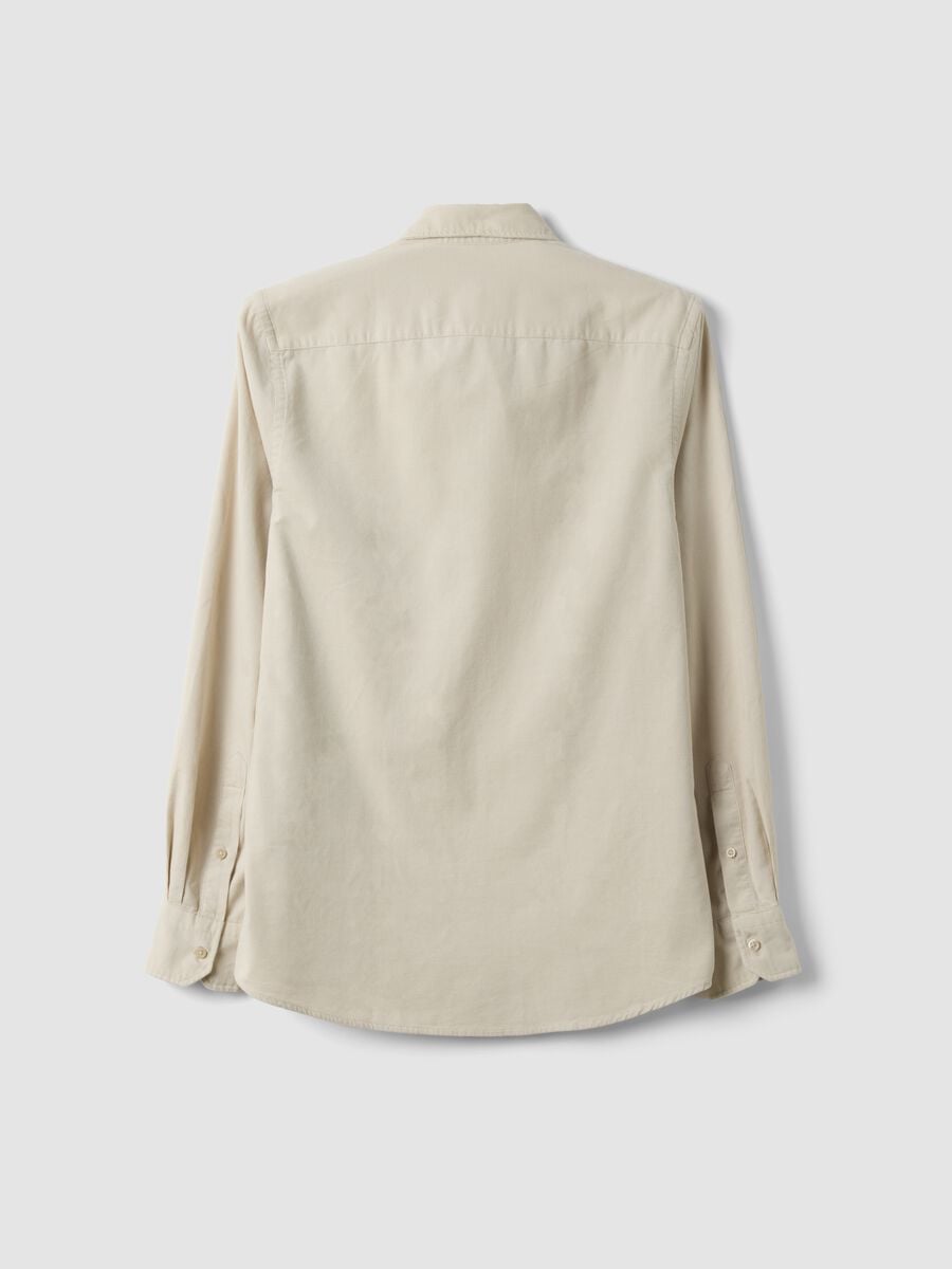 Beige ribbed pure cotton shirt with classic collar, regular fit_1