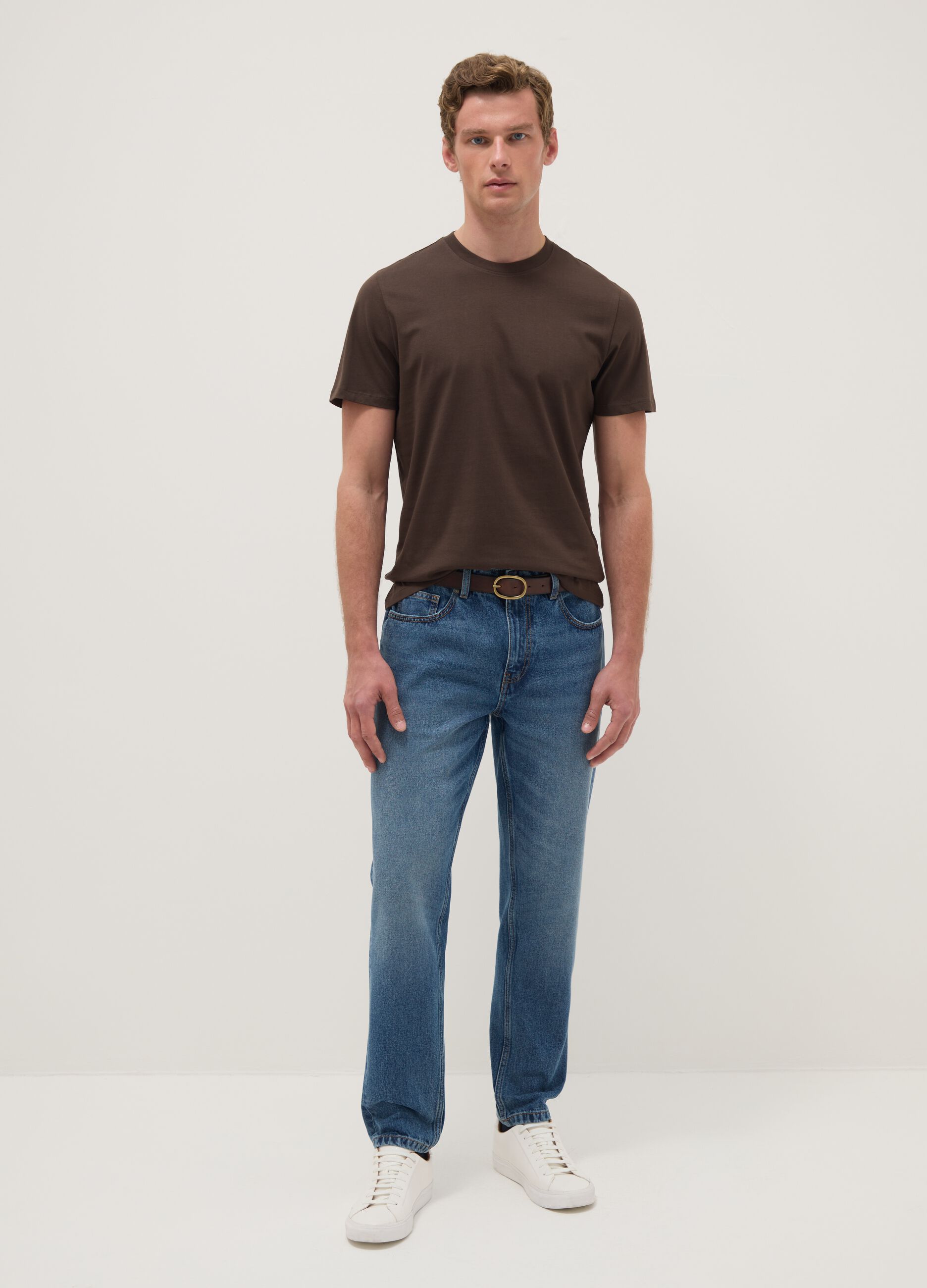 Brown pure cotton regular fit T-shirt