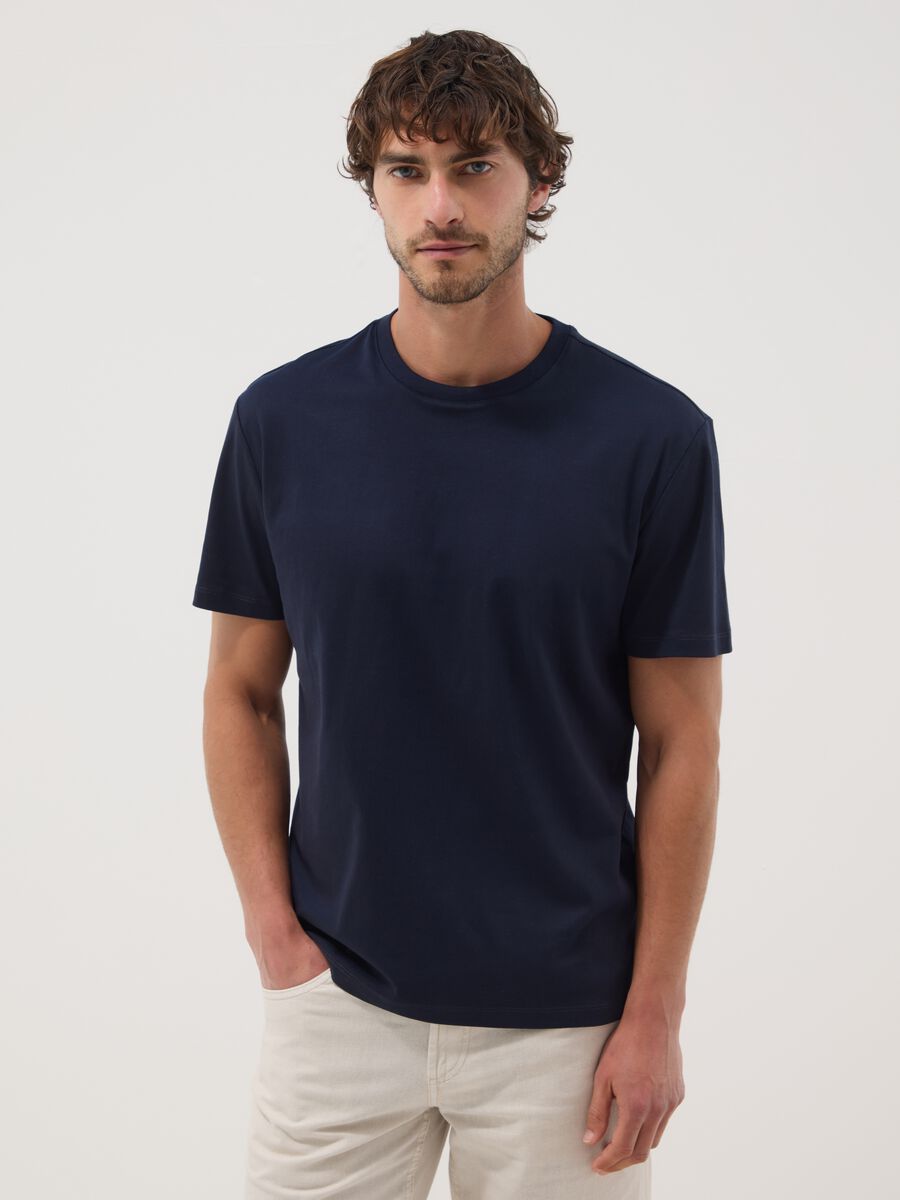 Blue pure cotton short-sleeve T-shirt_3