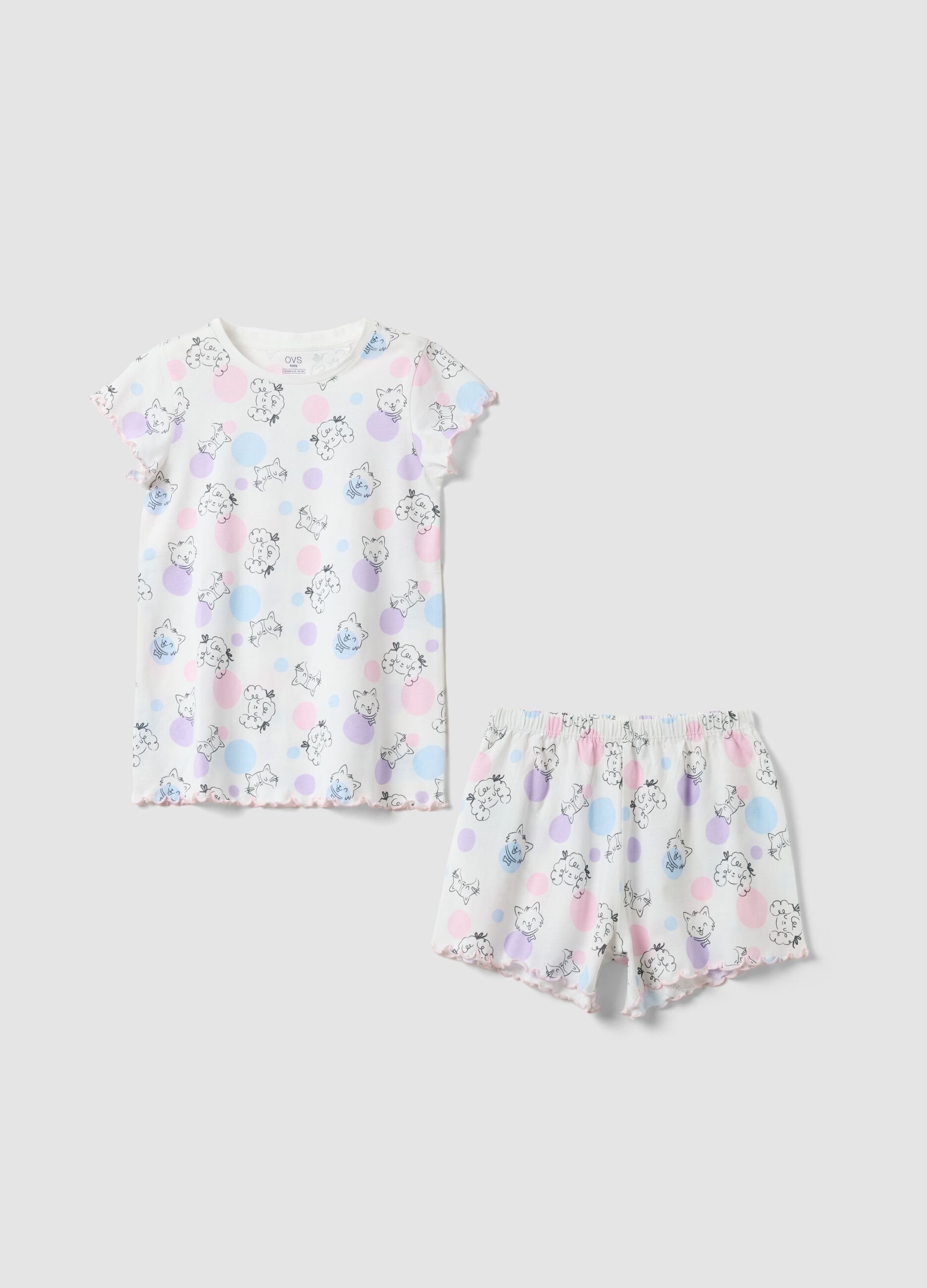 White organic cotton girls&rsquo; pyjamas with all-over print