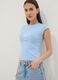 Blaue, figurbetonte T-Shirt aus Stretch-Baumwolle mit Print_0