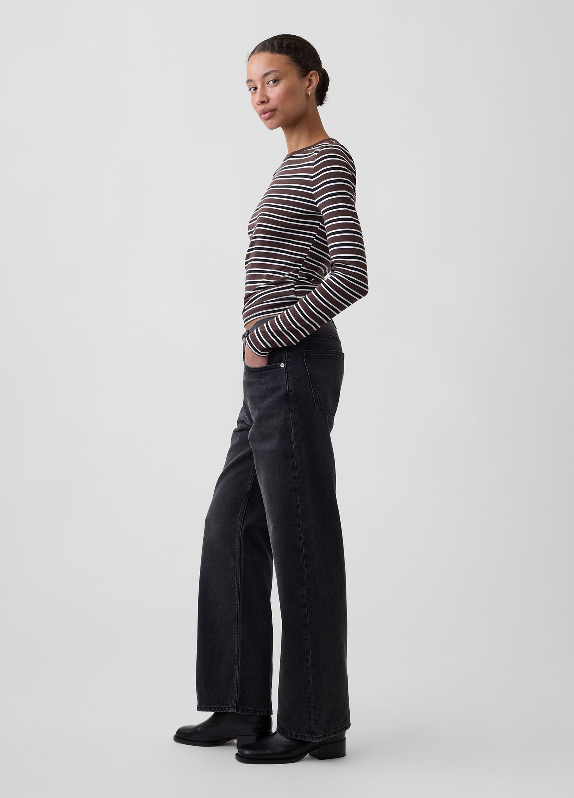 Black straight-leg pure cotton jeans (oversized fit)