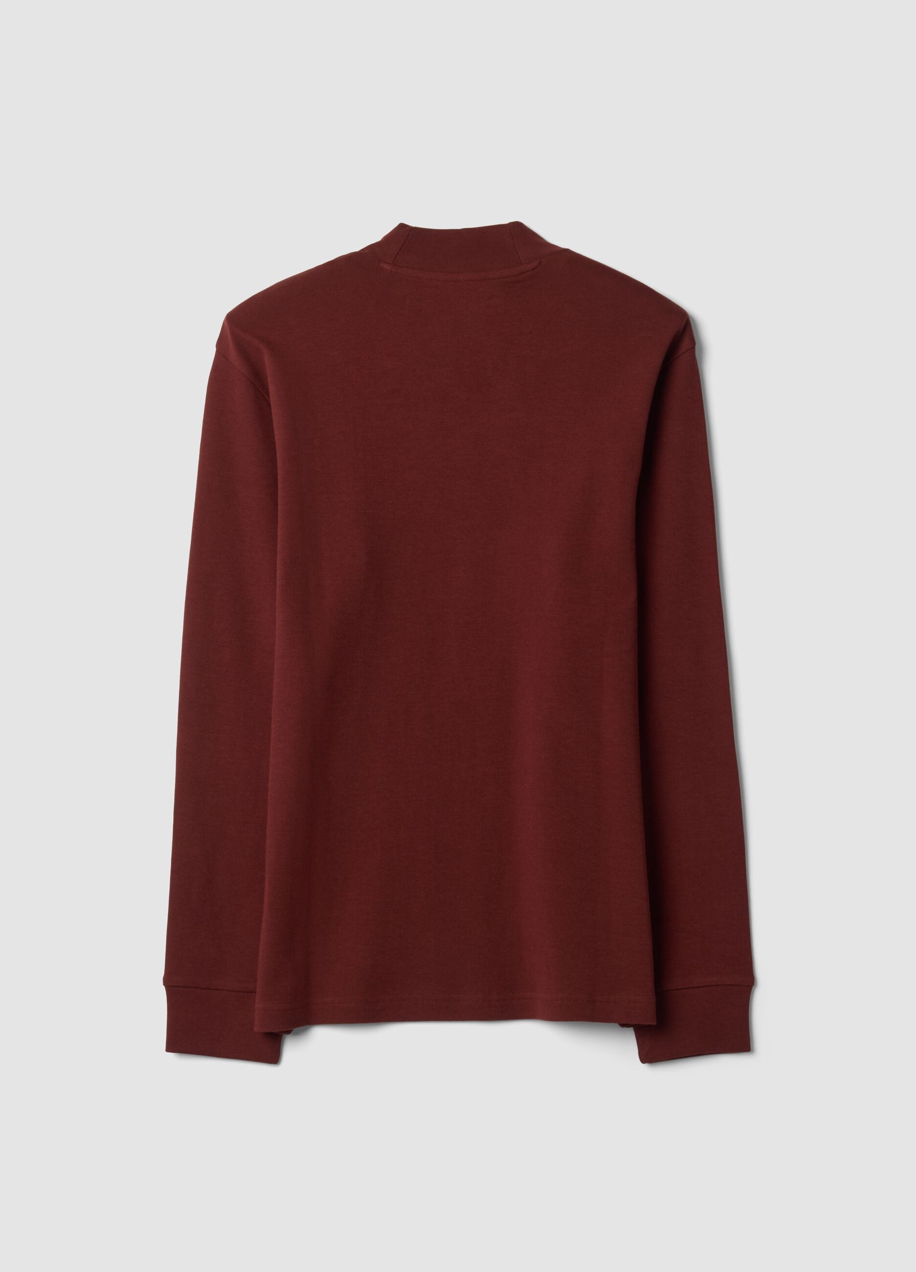 T-shirt marrone in puro cotone con collo rialzato strutturato