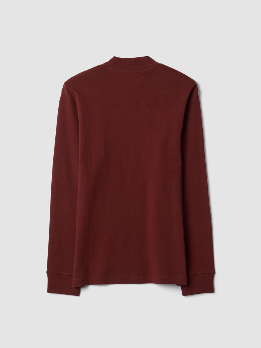 T-shirt marrone in puro cotone con collo rialzato strutturato_2