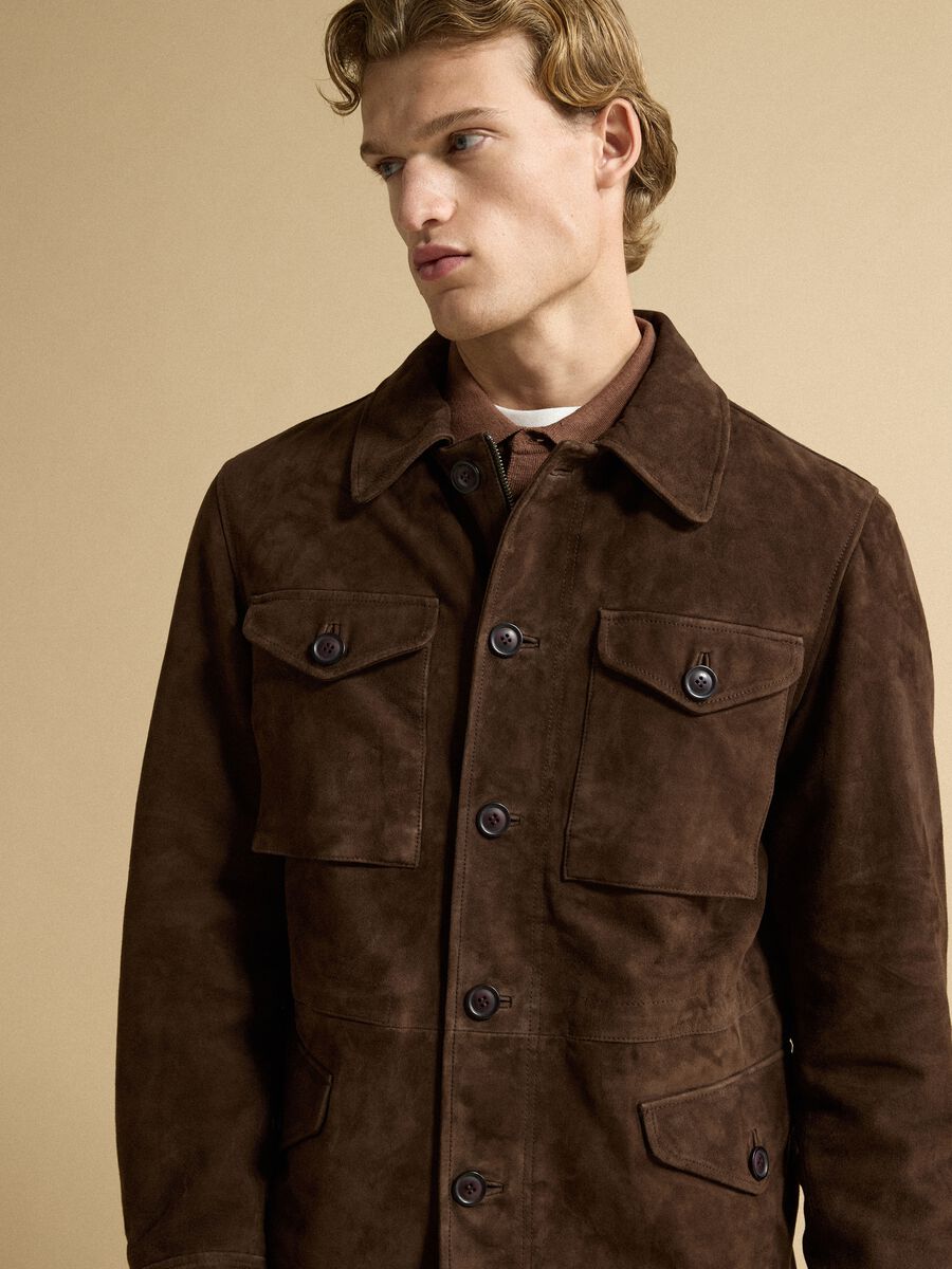 Brown padded genuine leather jacket_2