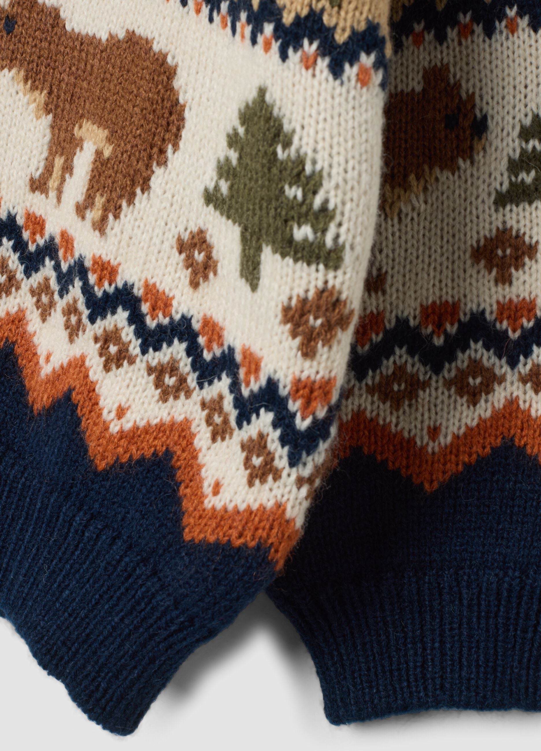 Navy and ivory jacquard wool-blend crew-neck jumper